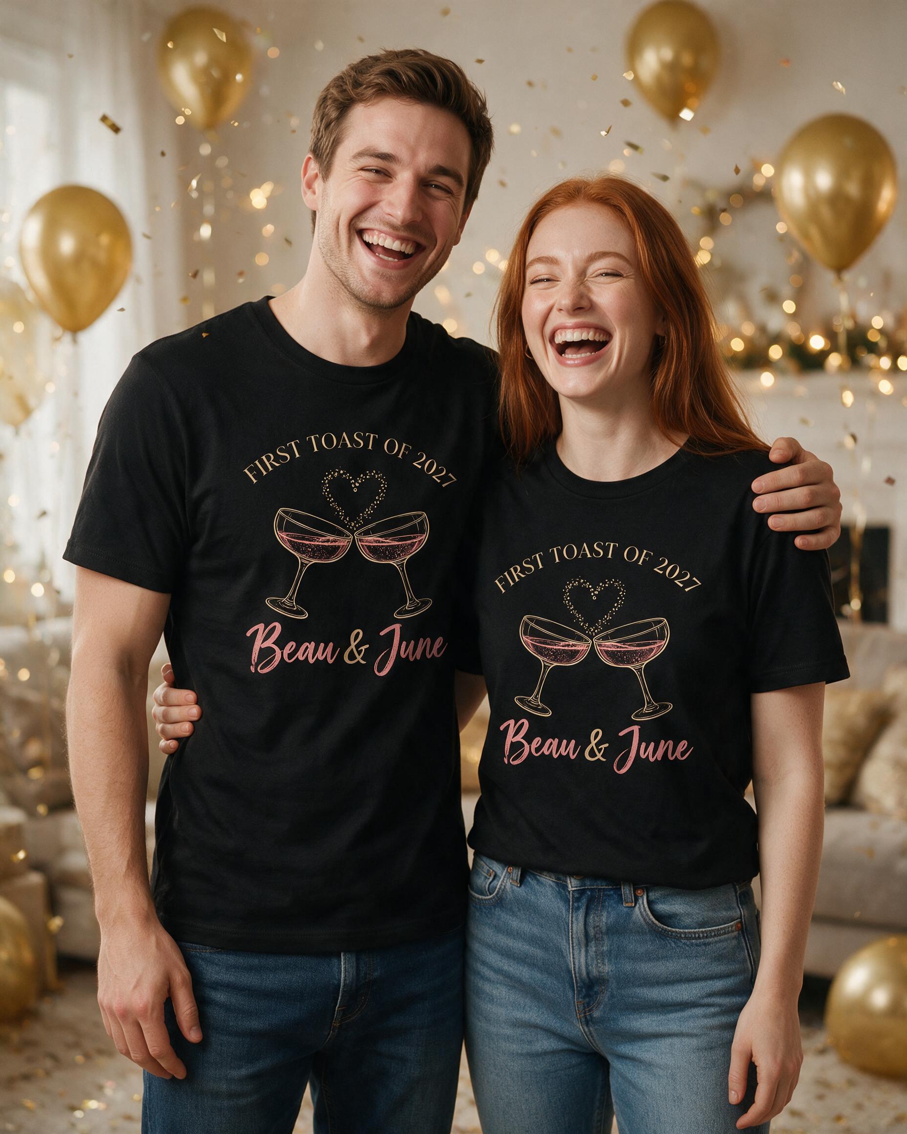 First Toast Of 2027 Couple Names New Year Shirt β Black