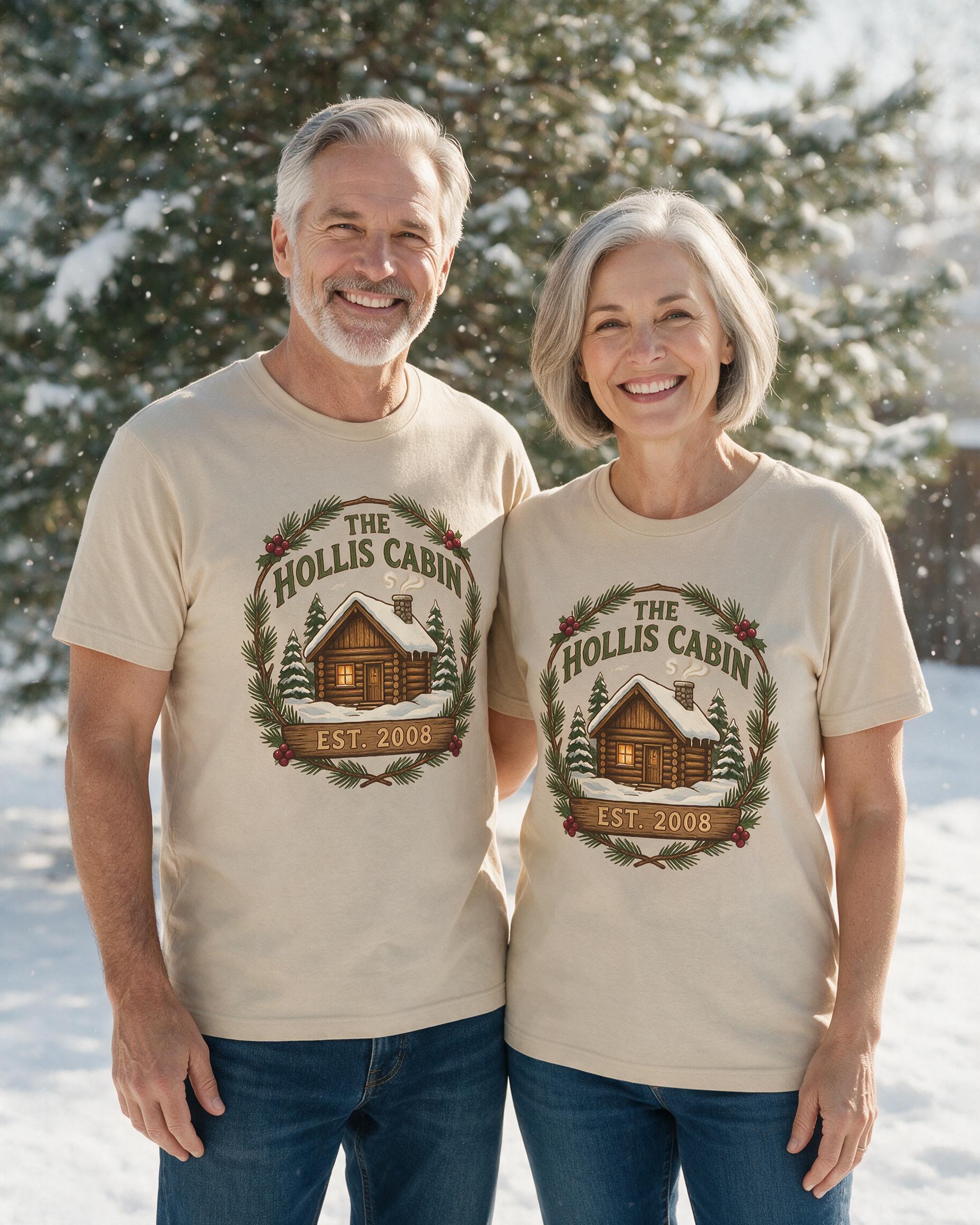 Family Christmas Cabin Est Year Personalized Shirt β Sand
