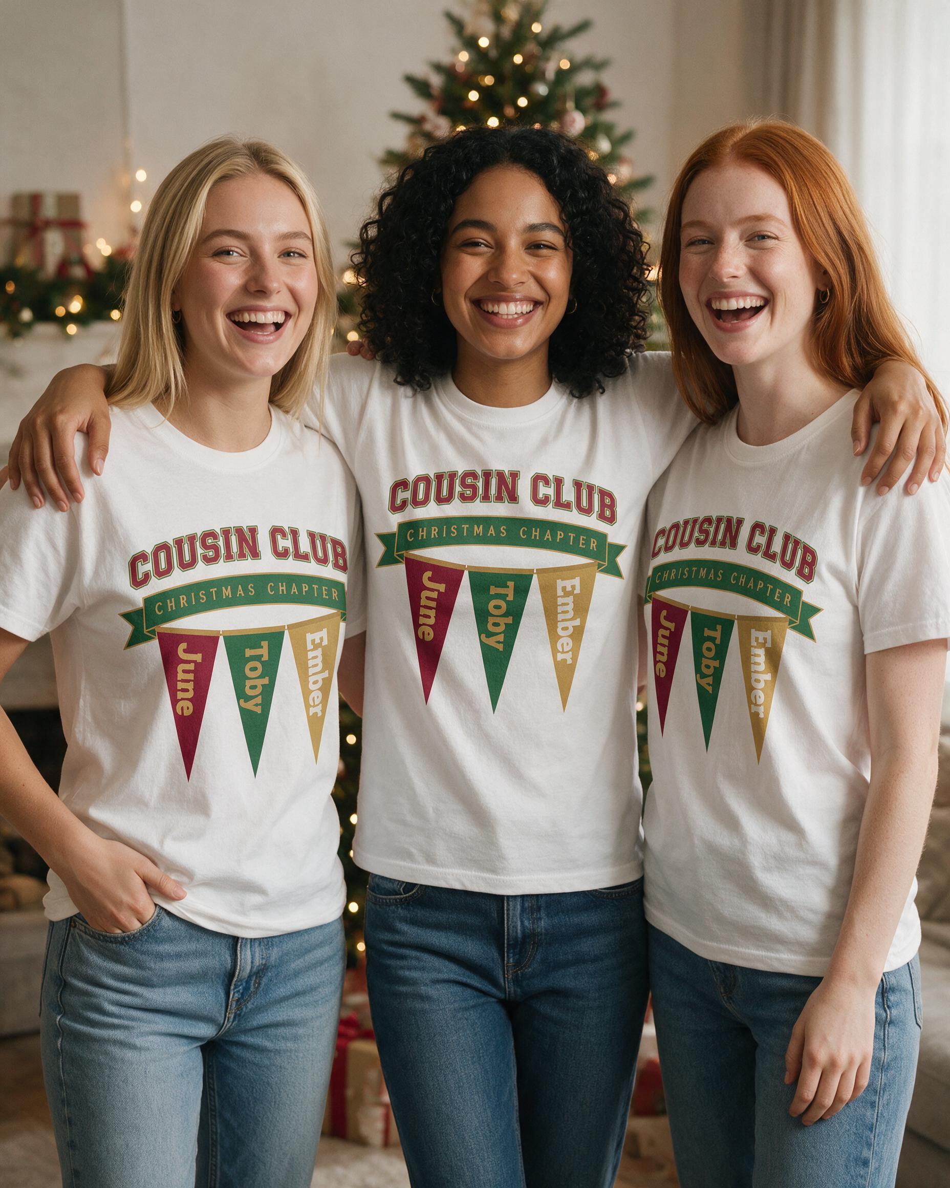 Cousin Club Christmas Chapter Three Names Shirt — White
