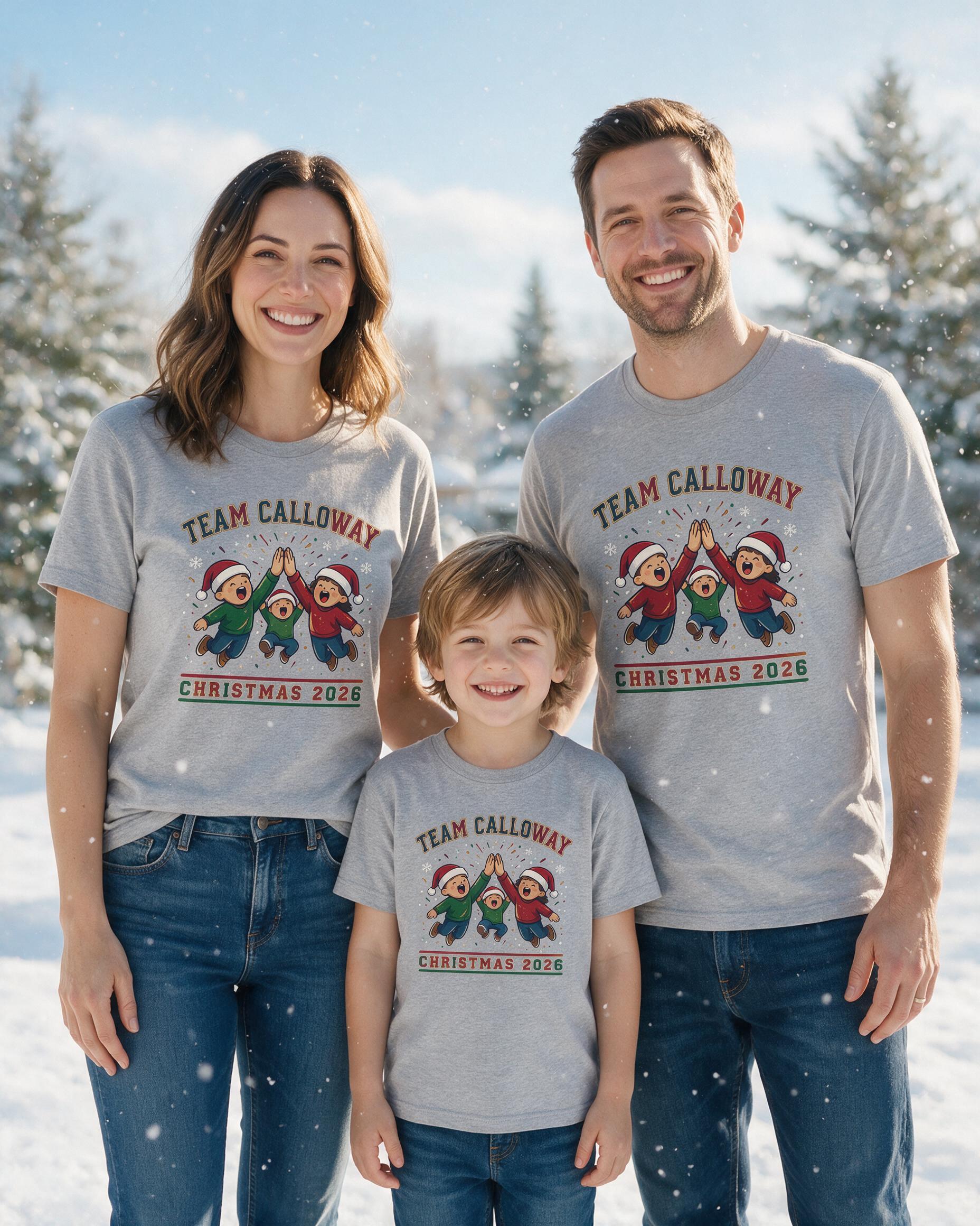 Team Family Christmas Jump Photo Matching Shirt — Sport Grey