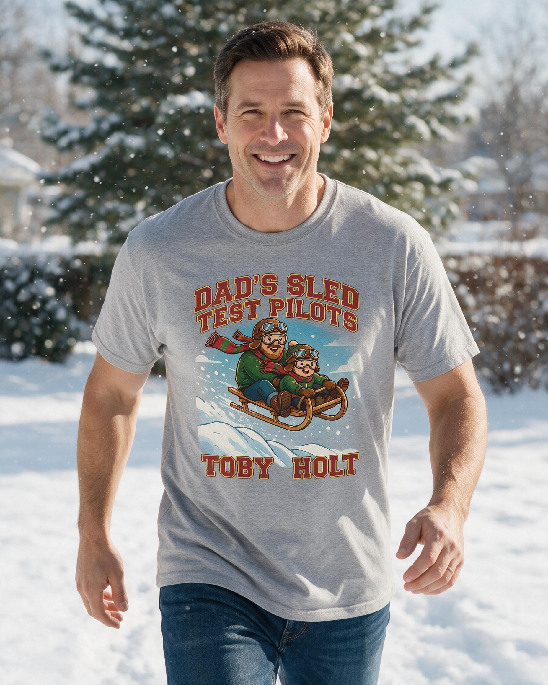 Dad's Sled Test Pilots Photo Christmas Shirt β Sport Grey