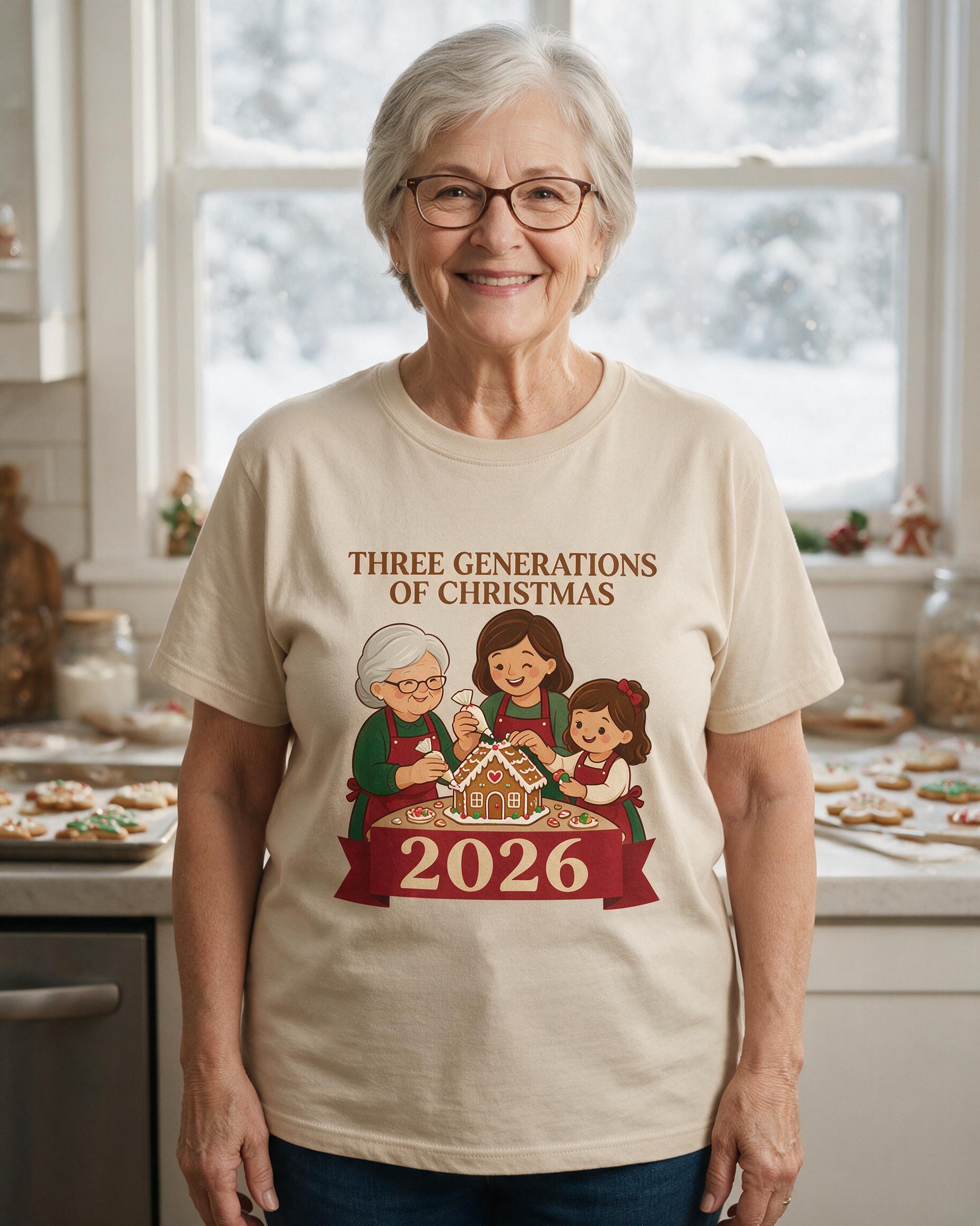 Three Generations Of Christmas Photo Shirt — Sand