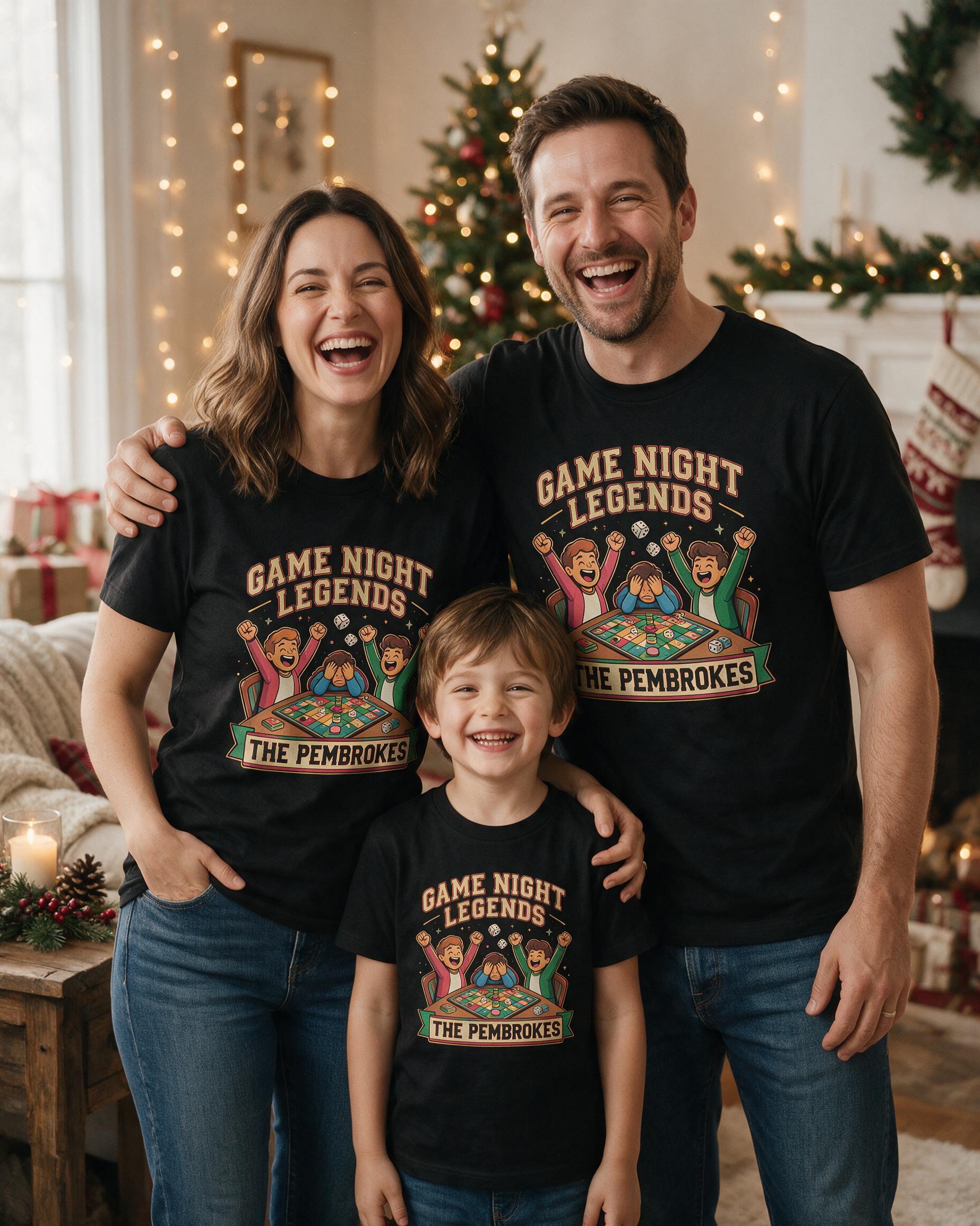 Christmas Game Night Legends Family Photo Shirt — Black