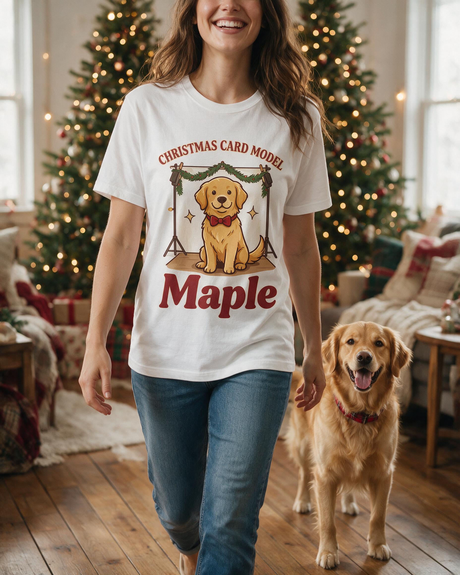 Christmas Card Model Dog Photo Custom Shirt β White