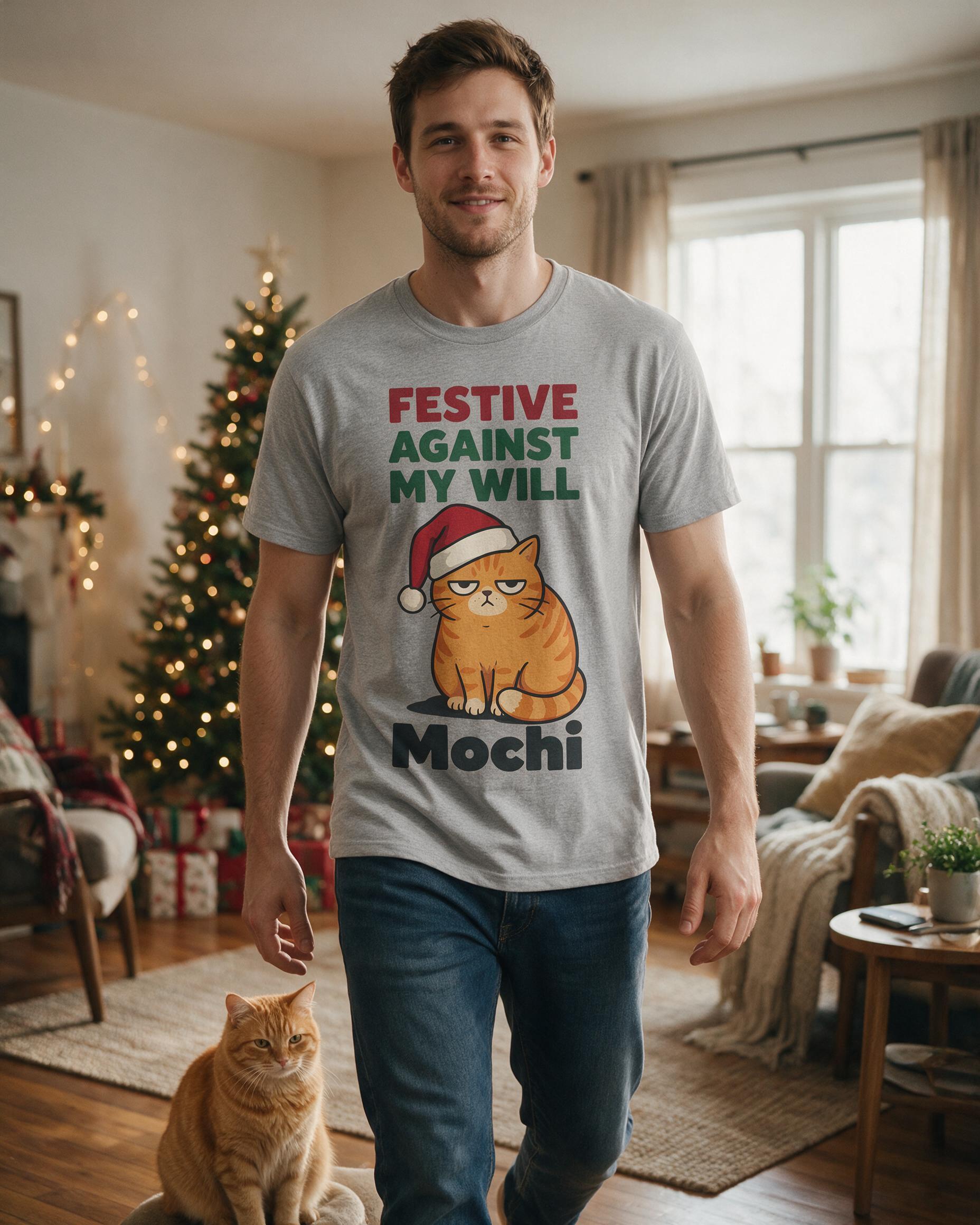 Festive Against My Will Cat Photo Christmas Shirt β Sport Grey