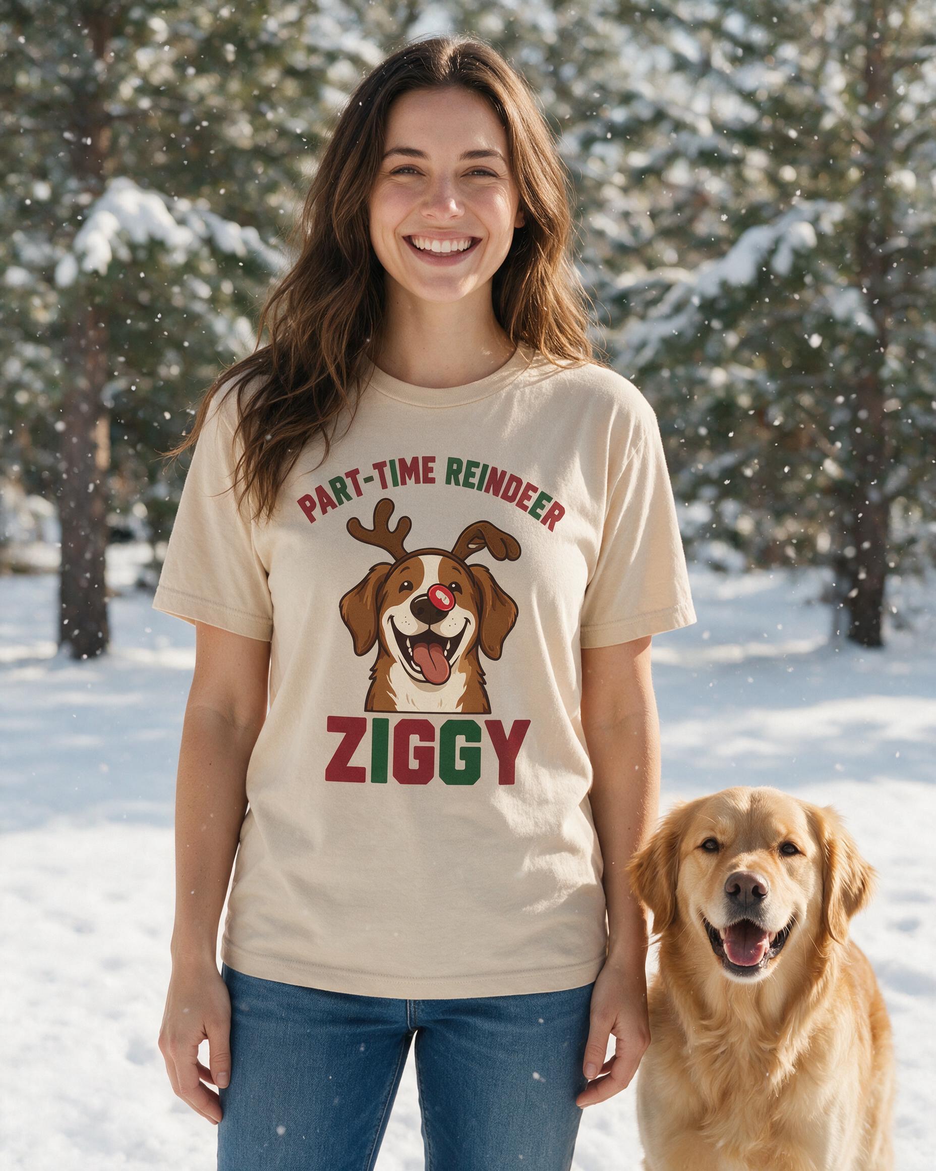 Part Time Reindeer Dog Photo Christmas Shirt β Sand