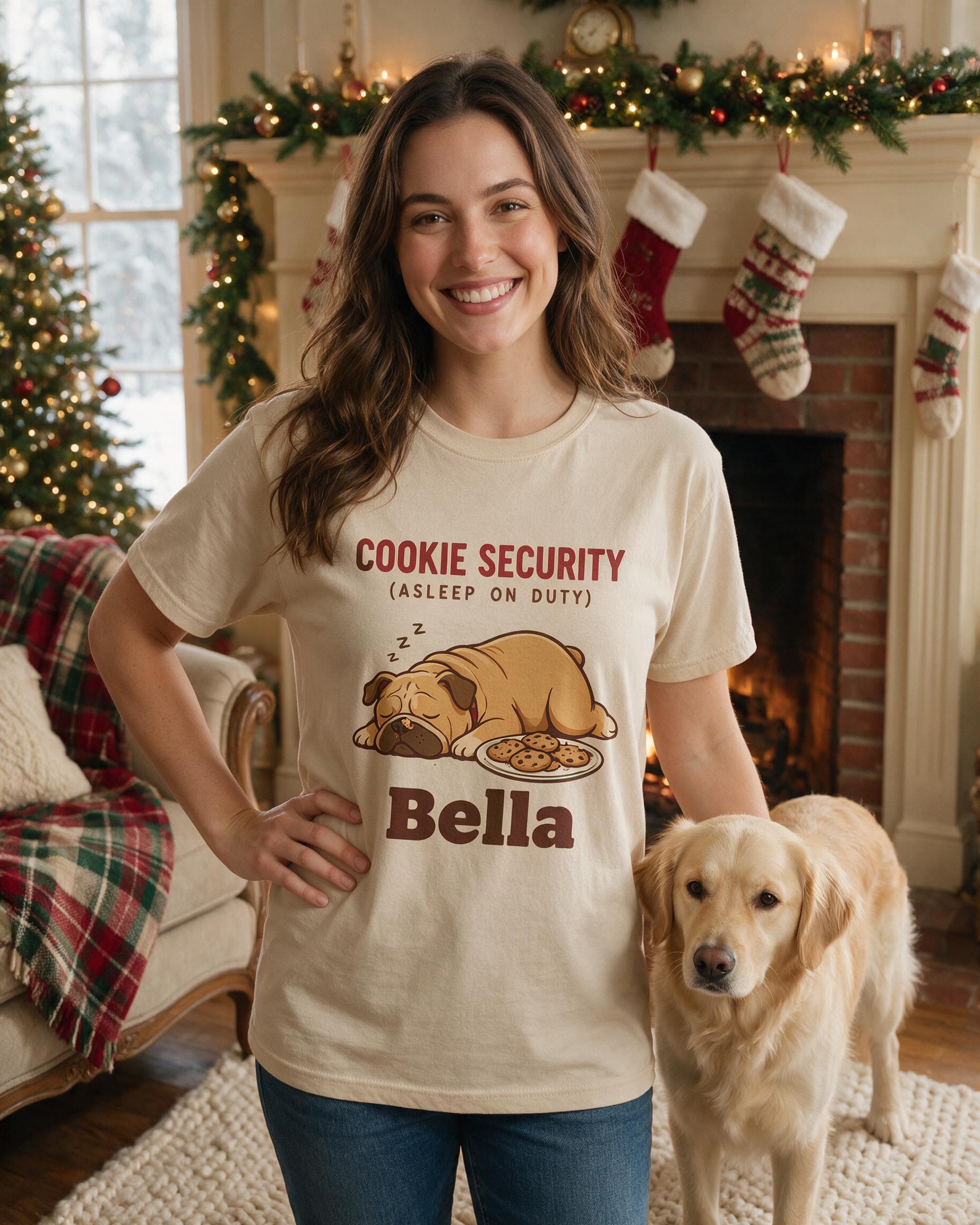 Cookie Security Asleep On Duty Dog Photo Shirt — Sand