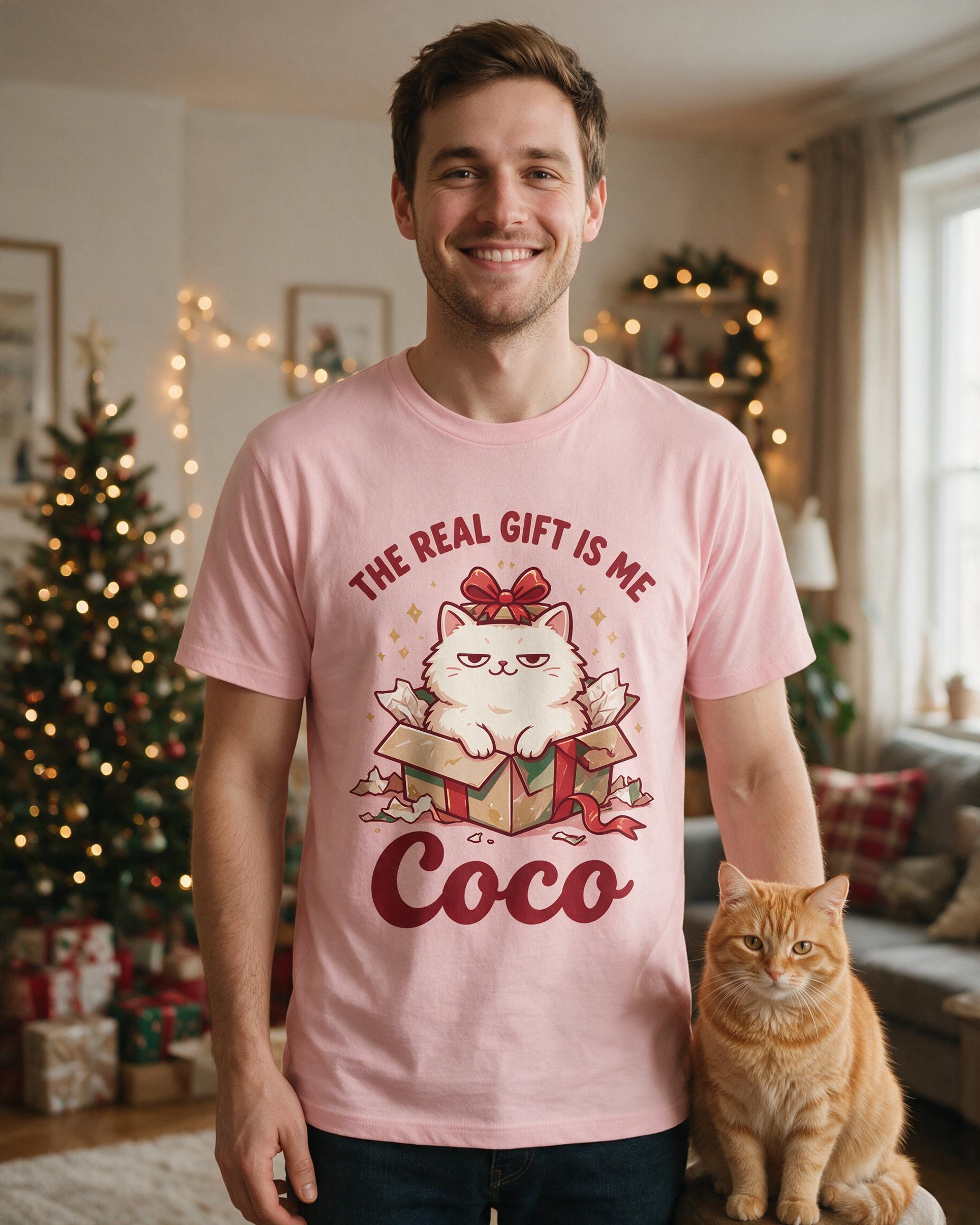 The Real Gift Is Me Cat In Box Photo Shirt β Light Pink