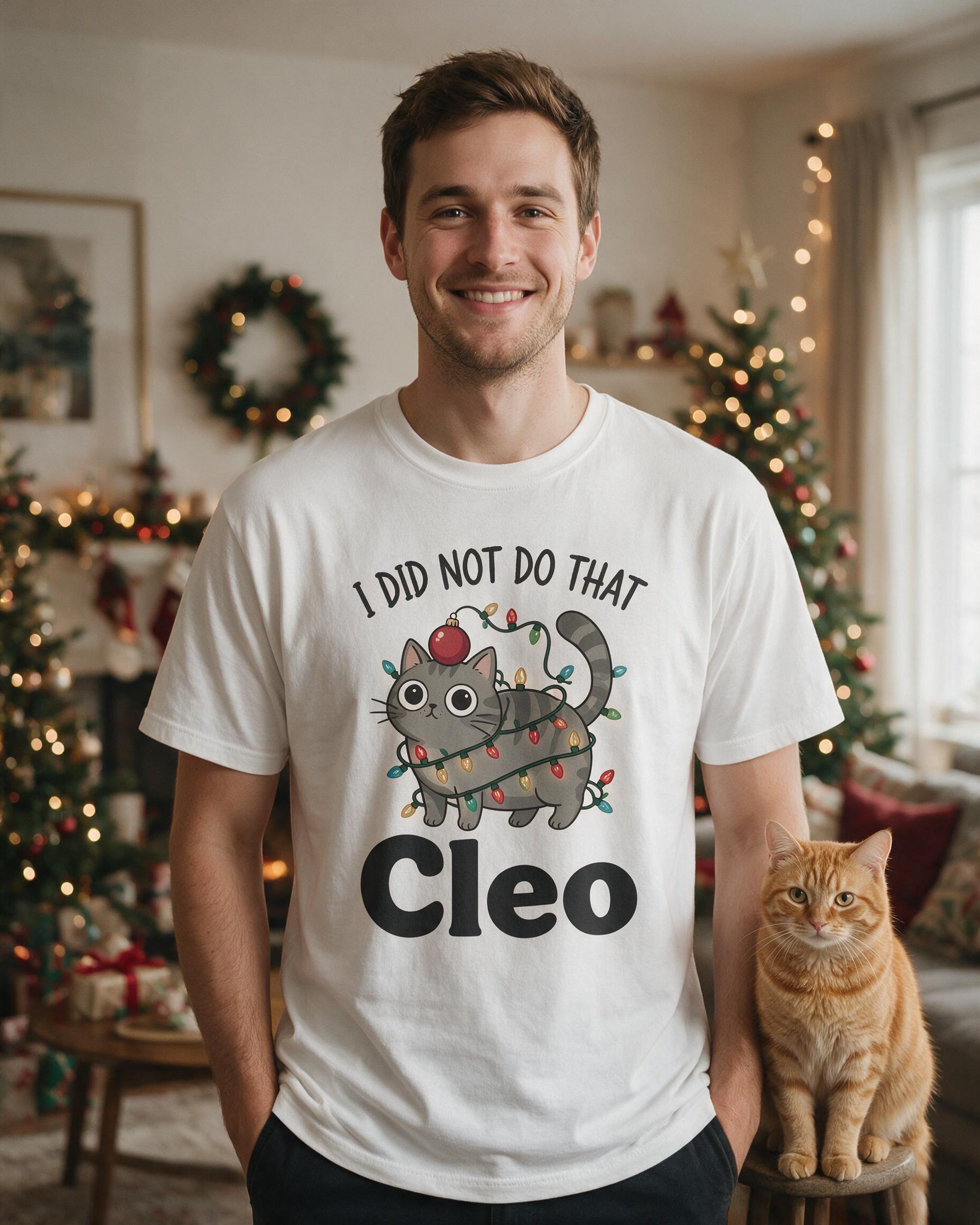 I Did Not Do That Cat Lights Photo Shirt β White