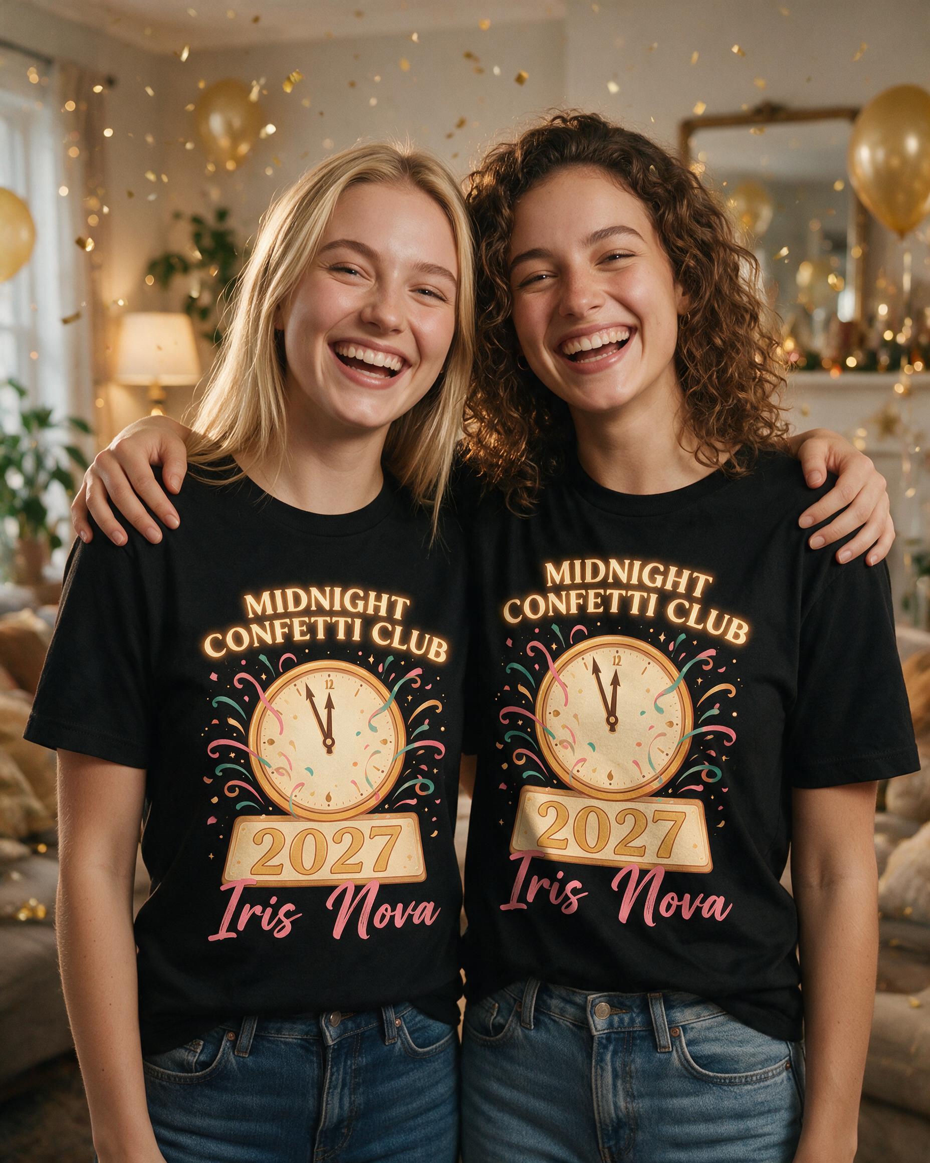 Midnight Confetti Club New Year 2027 Names Shirt β Black