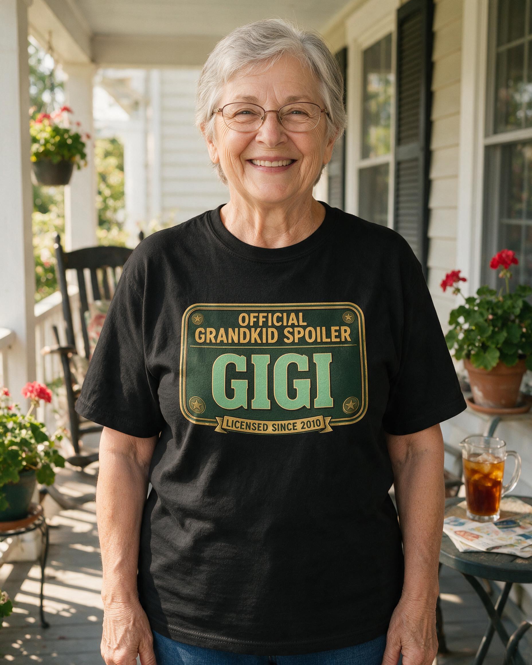 Official Grandkid Spoiler License Badge Personalized Shirt — Black
