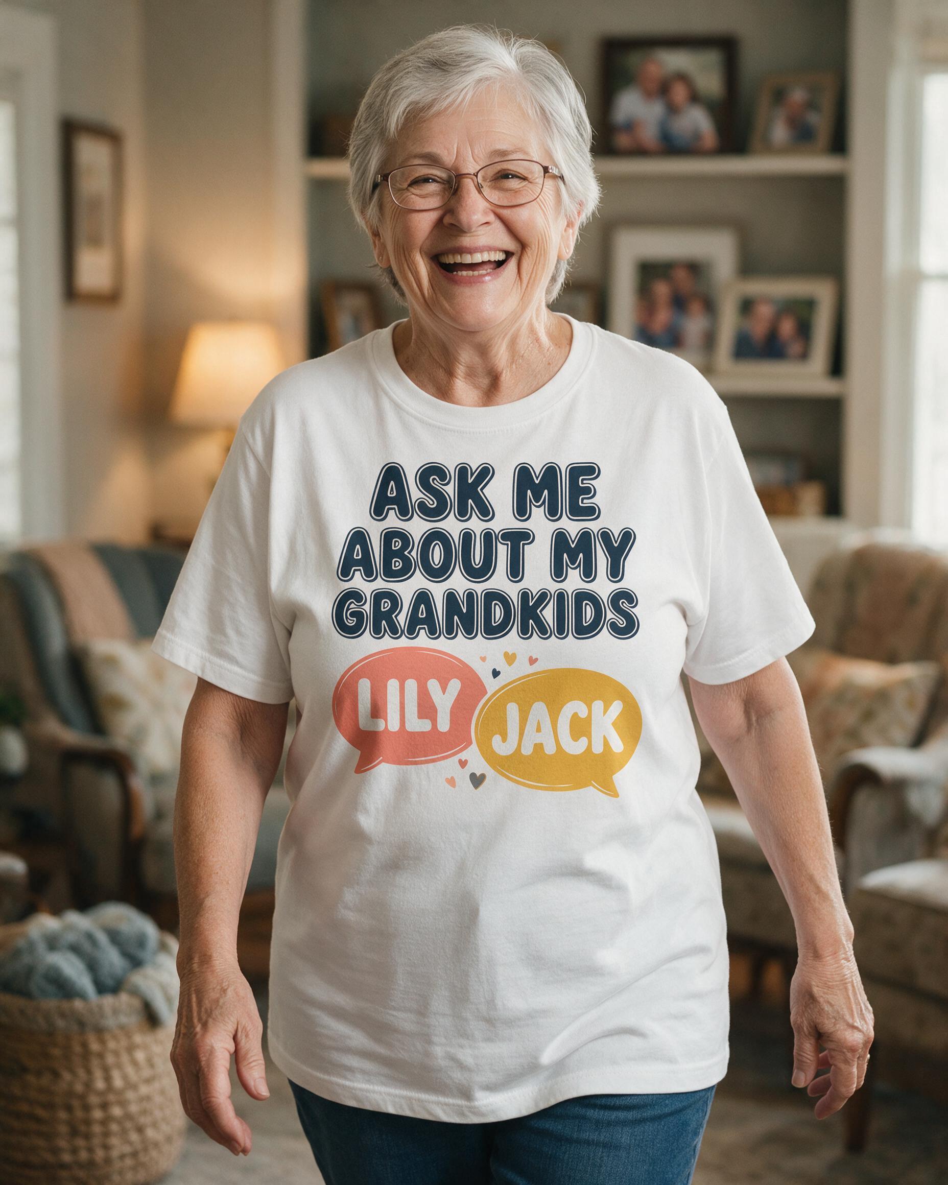 Ask Me About My Grandkids Two Names Personalized Shirt — White