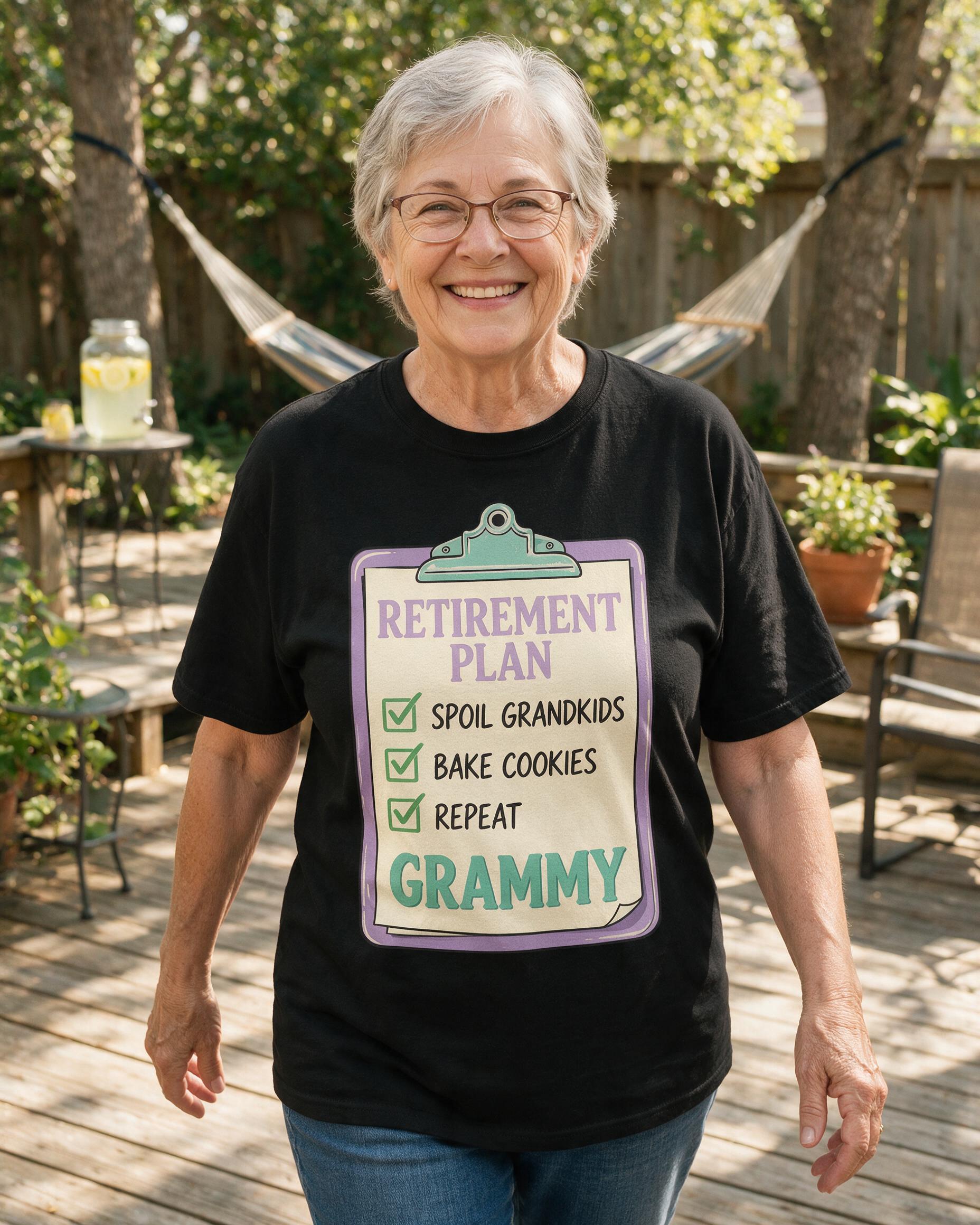 My Retirement Plan Checklist Funny Grandma Personalized Shirt — Black