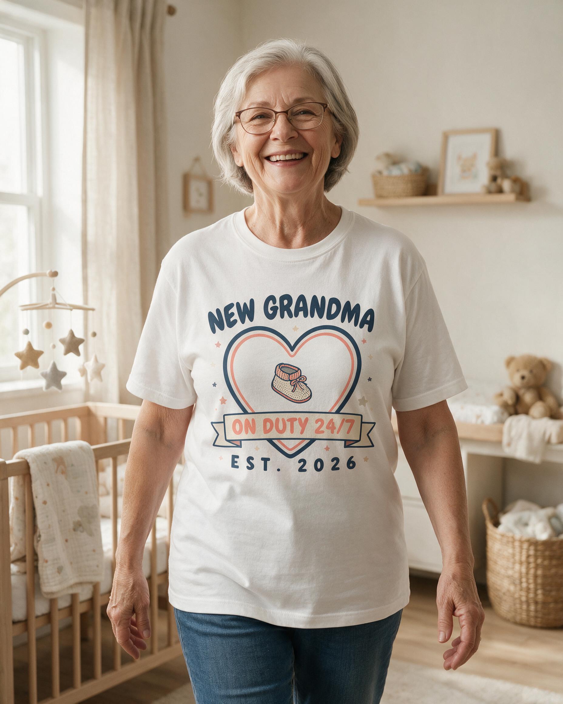 New Grandma On Duty Est Year Personalized Shirt — White
