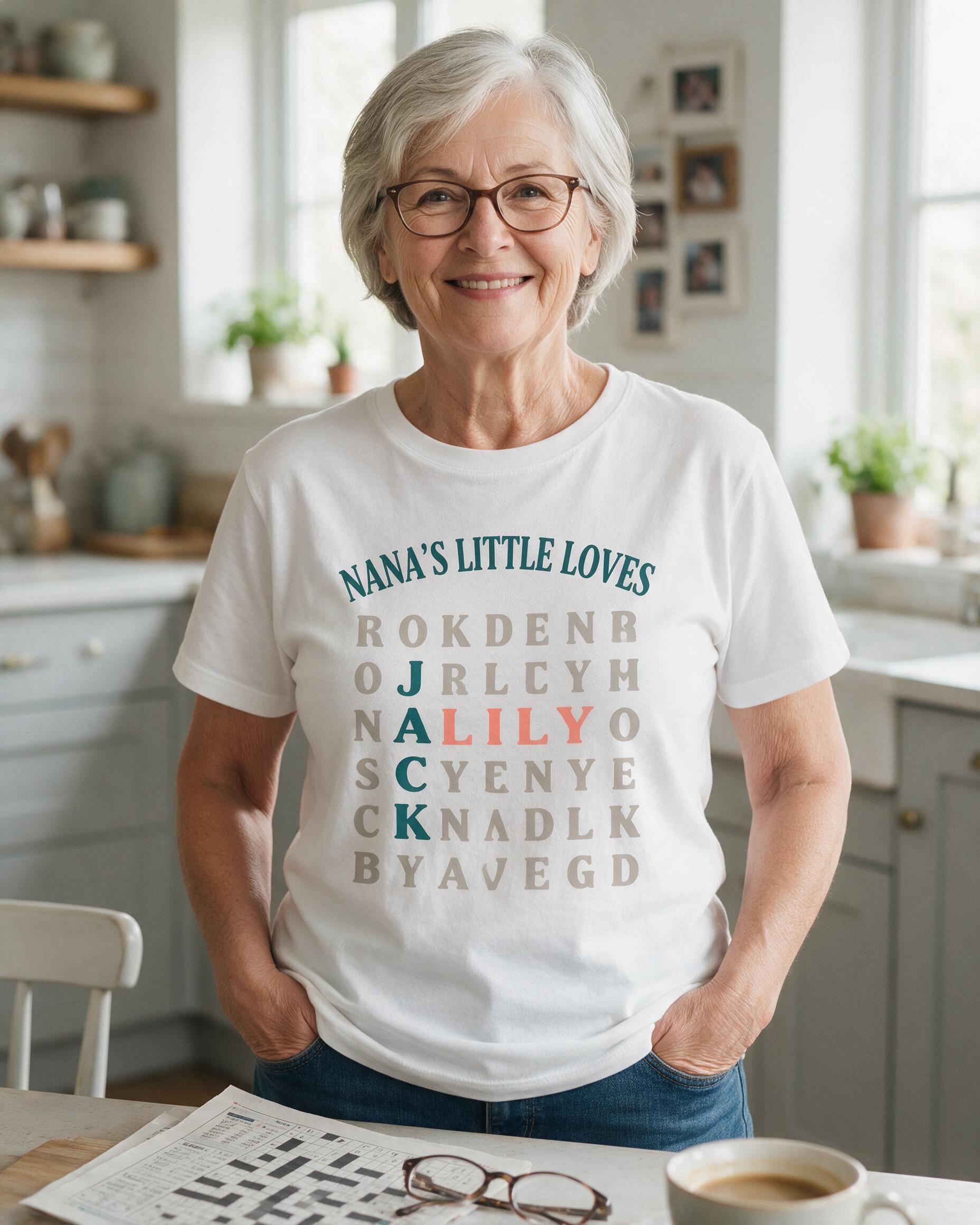 Nana's Little Loves Letter Grid Two Names Personalized Shirt — White