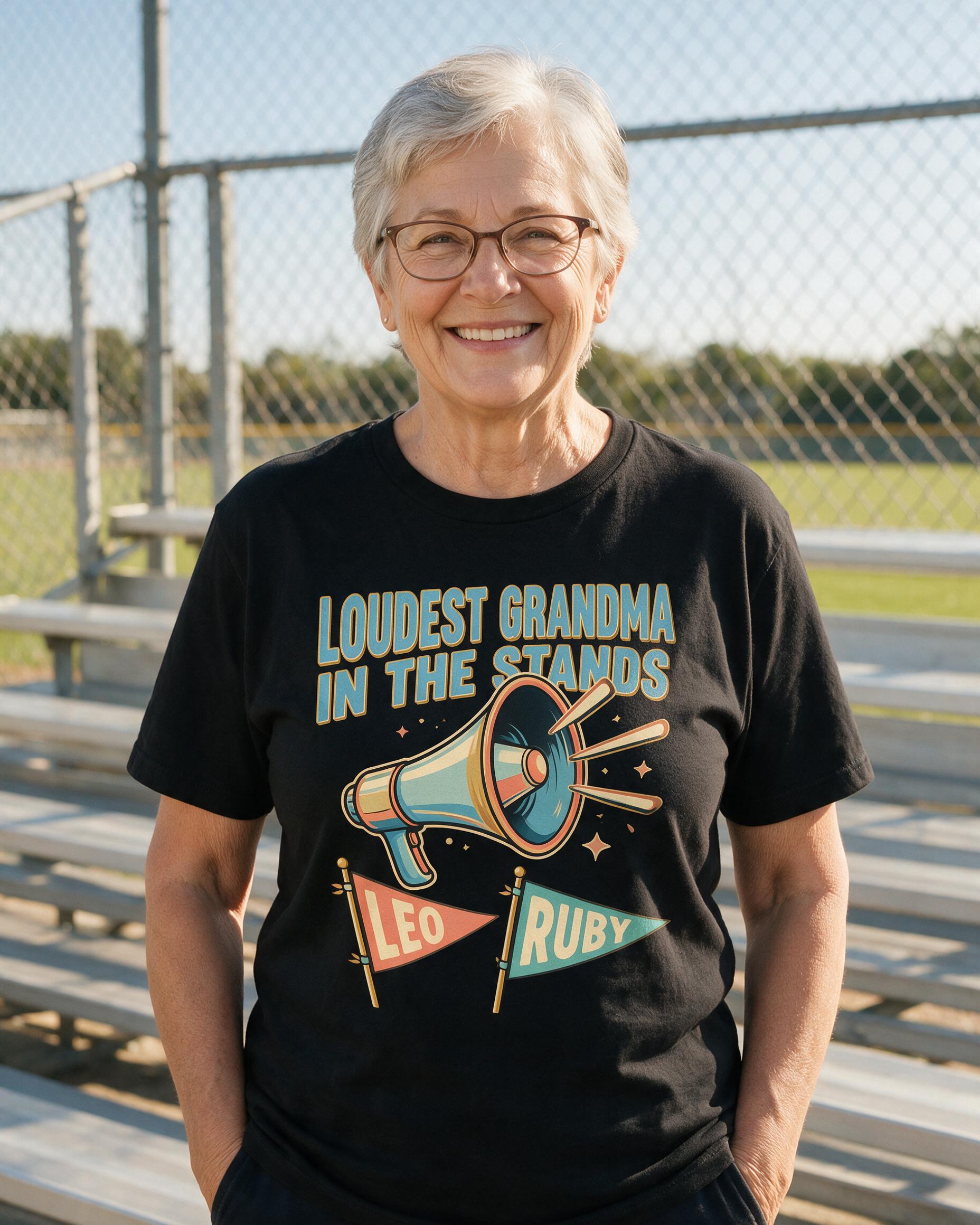 Loudest Grandma In The Stands Two Names Personalized Shirt — Black