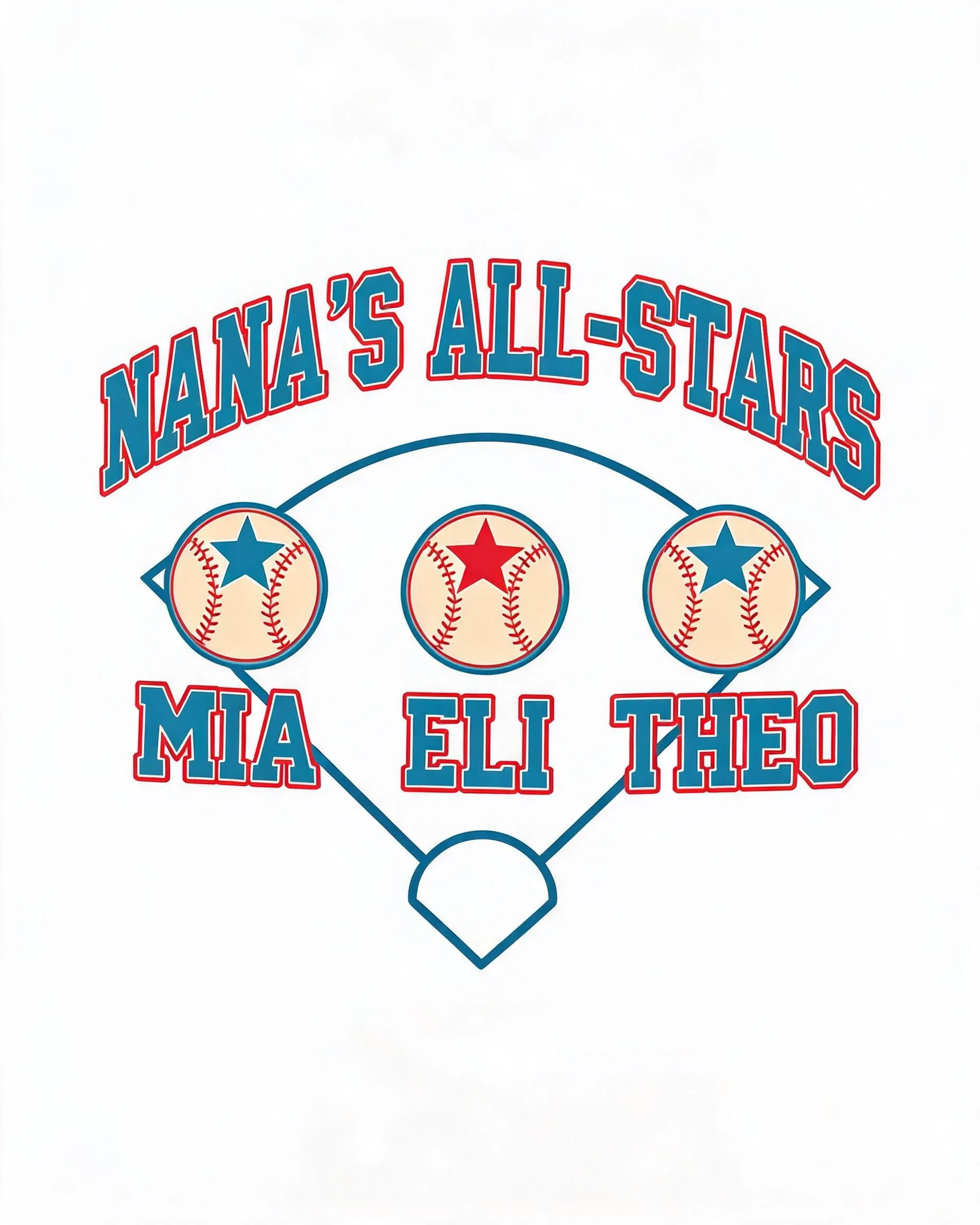 Nana's All Stars Three Names Baseball Personalized Shirt