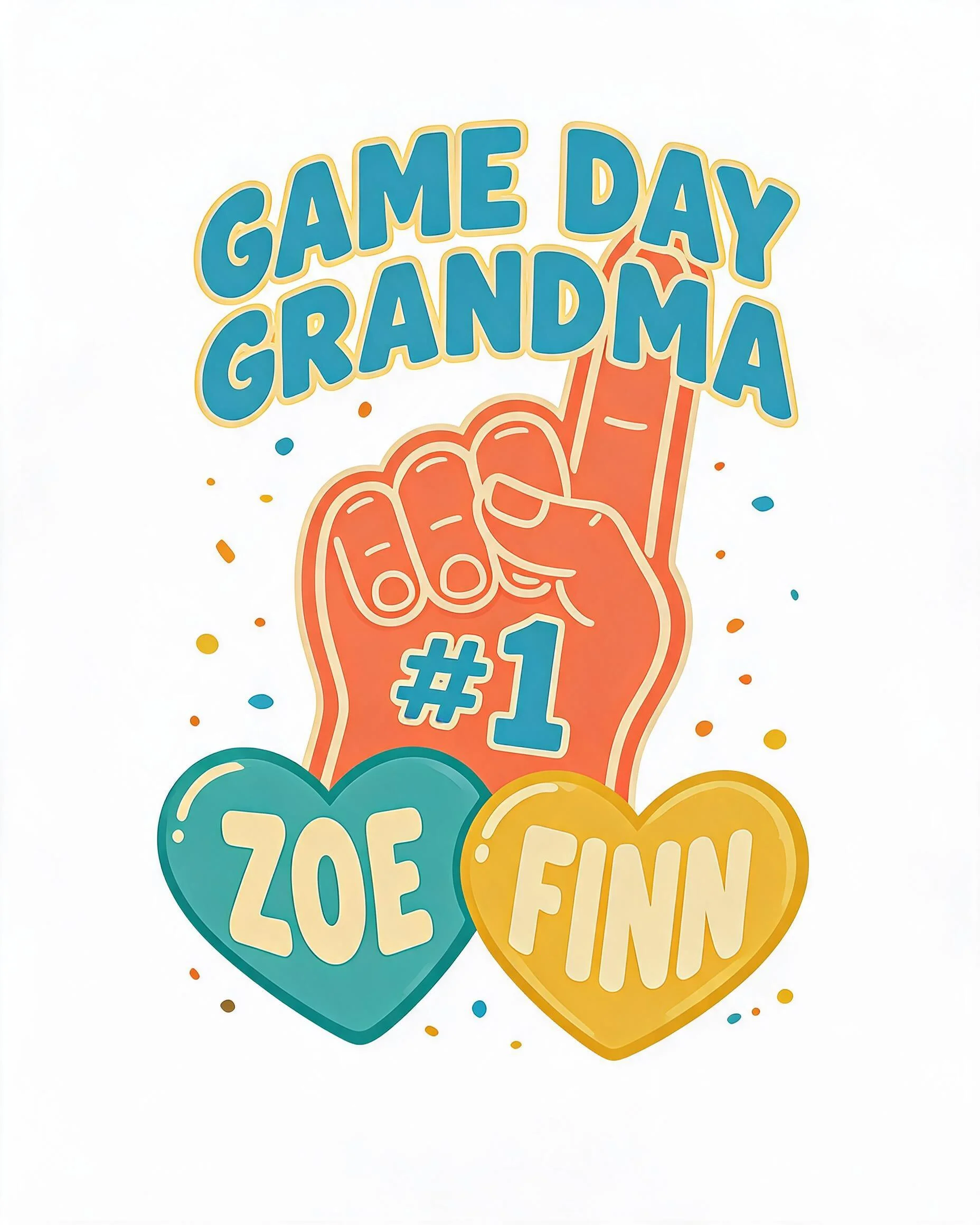 Game Day Grandma Foam Finger Two Names Personalized Shirt