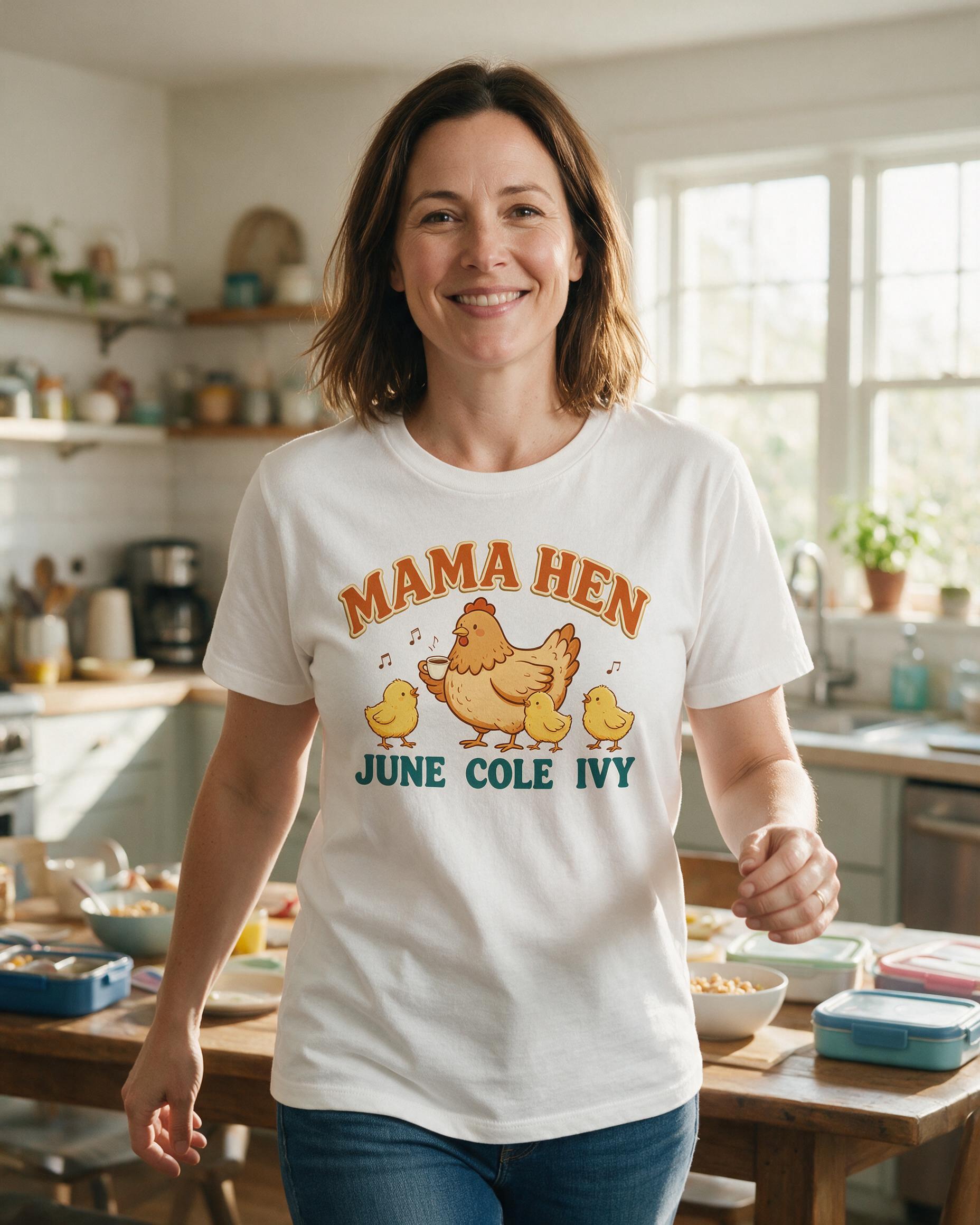 Mama Hen And Three Little Chicks Names Personalized Shirt β White