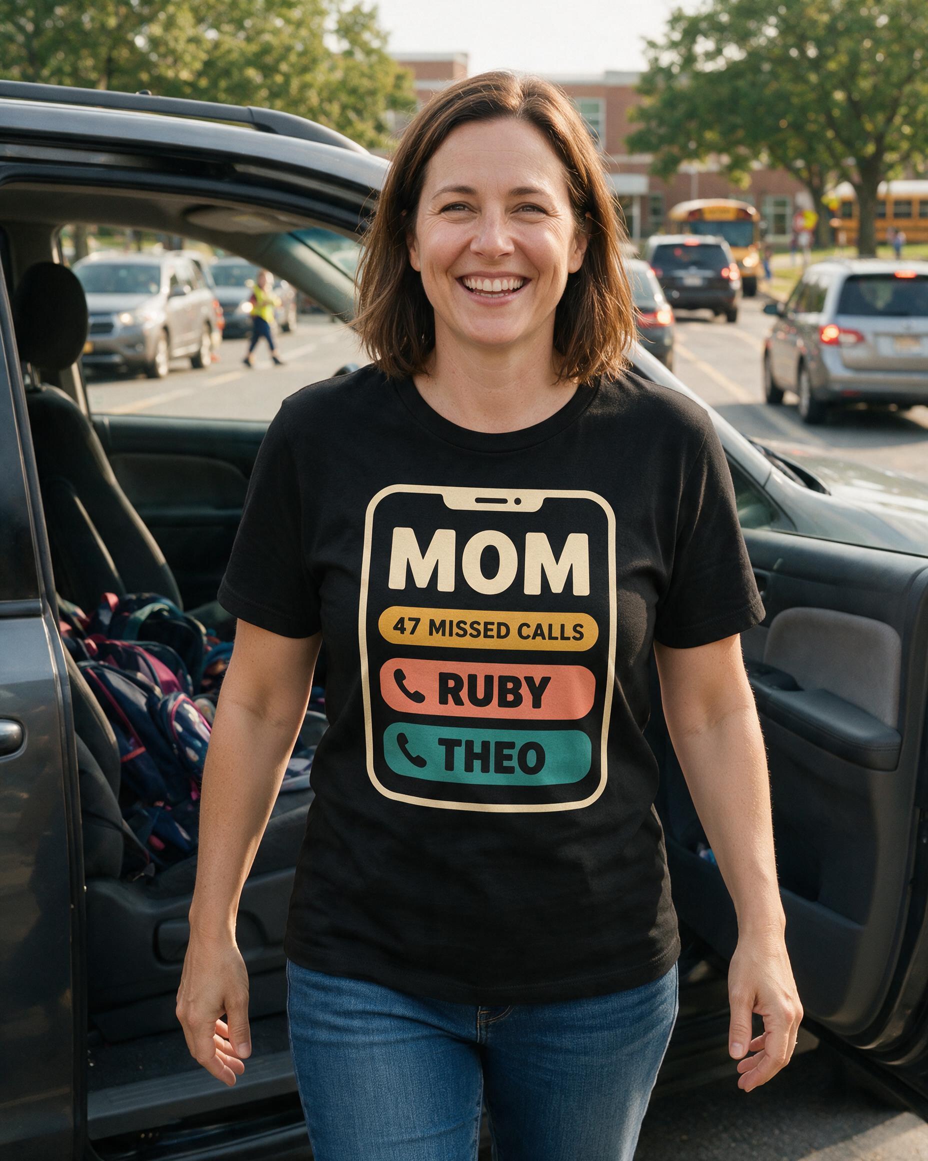 47 Missed Calls Funny Mom Phone Screen Two Names Personalized Shirt β Black