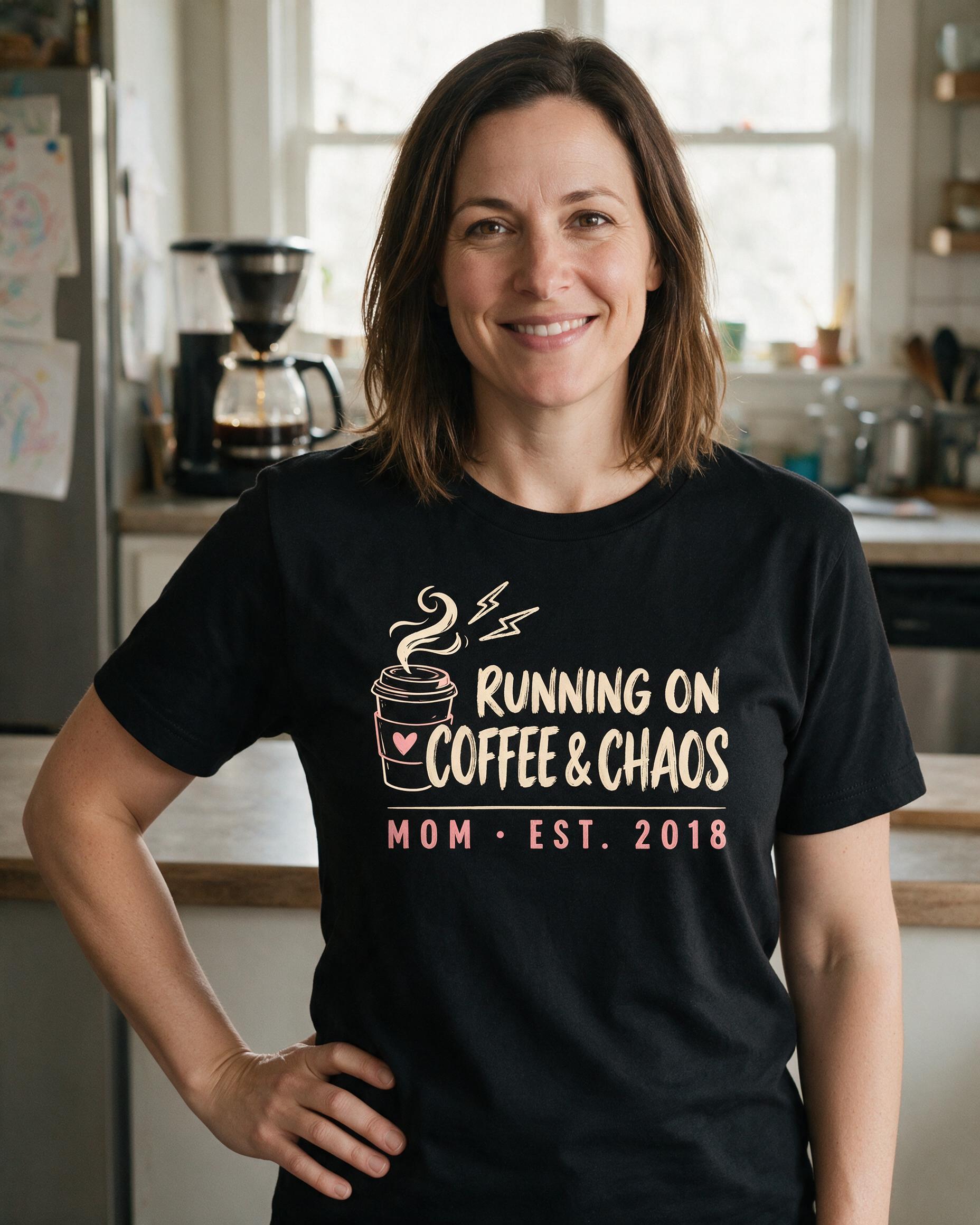Running On Coffee And Chaos Mom Est Year Personalized Shirt β Black