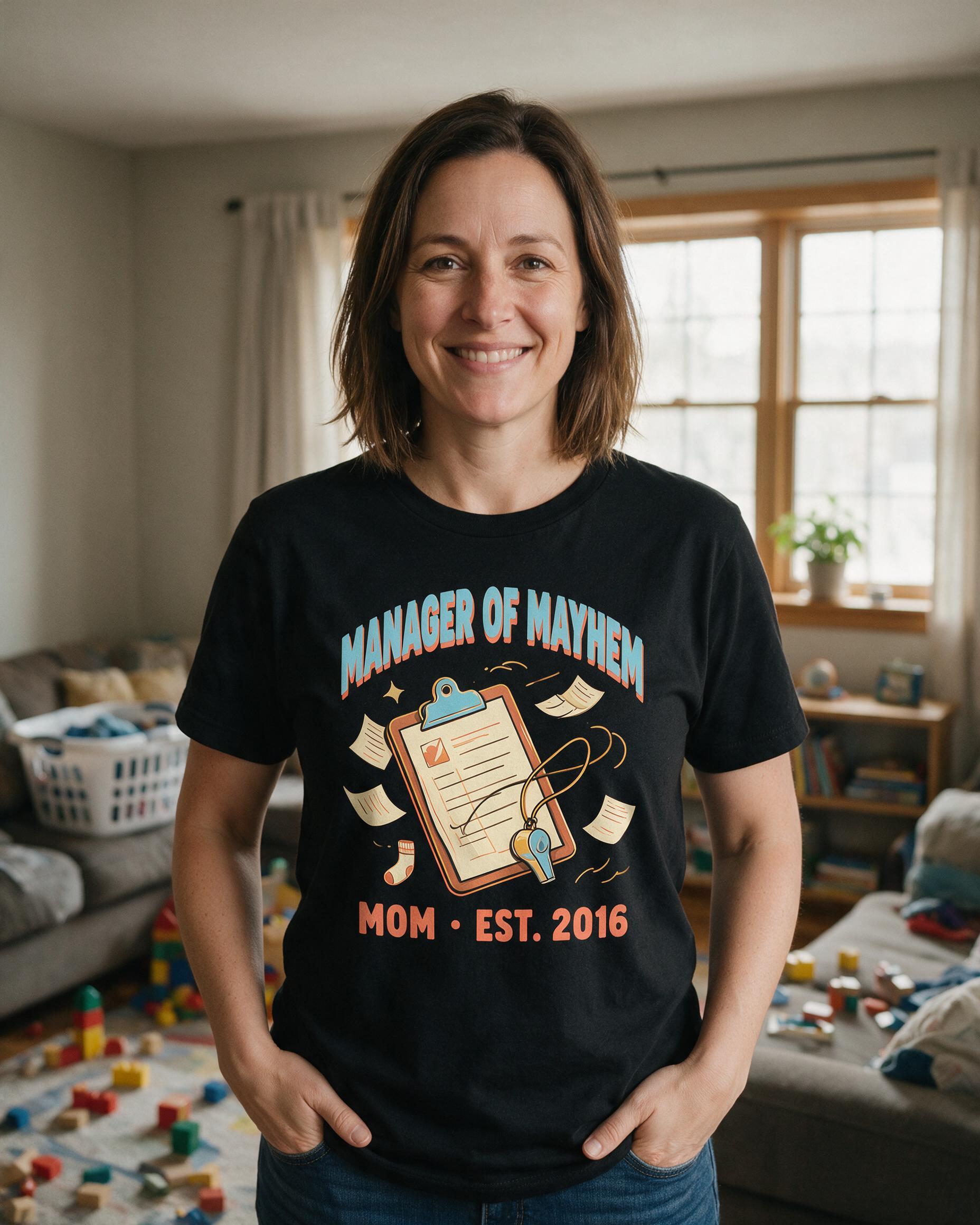 Manager Of Mayhem Funny Mom Est Year Personalized Shirt β Black