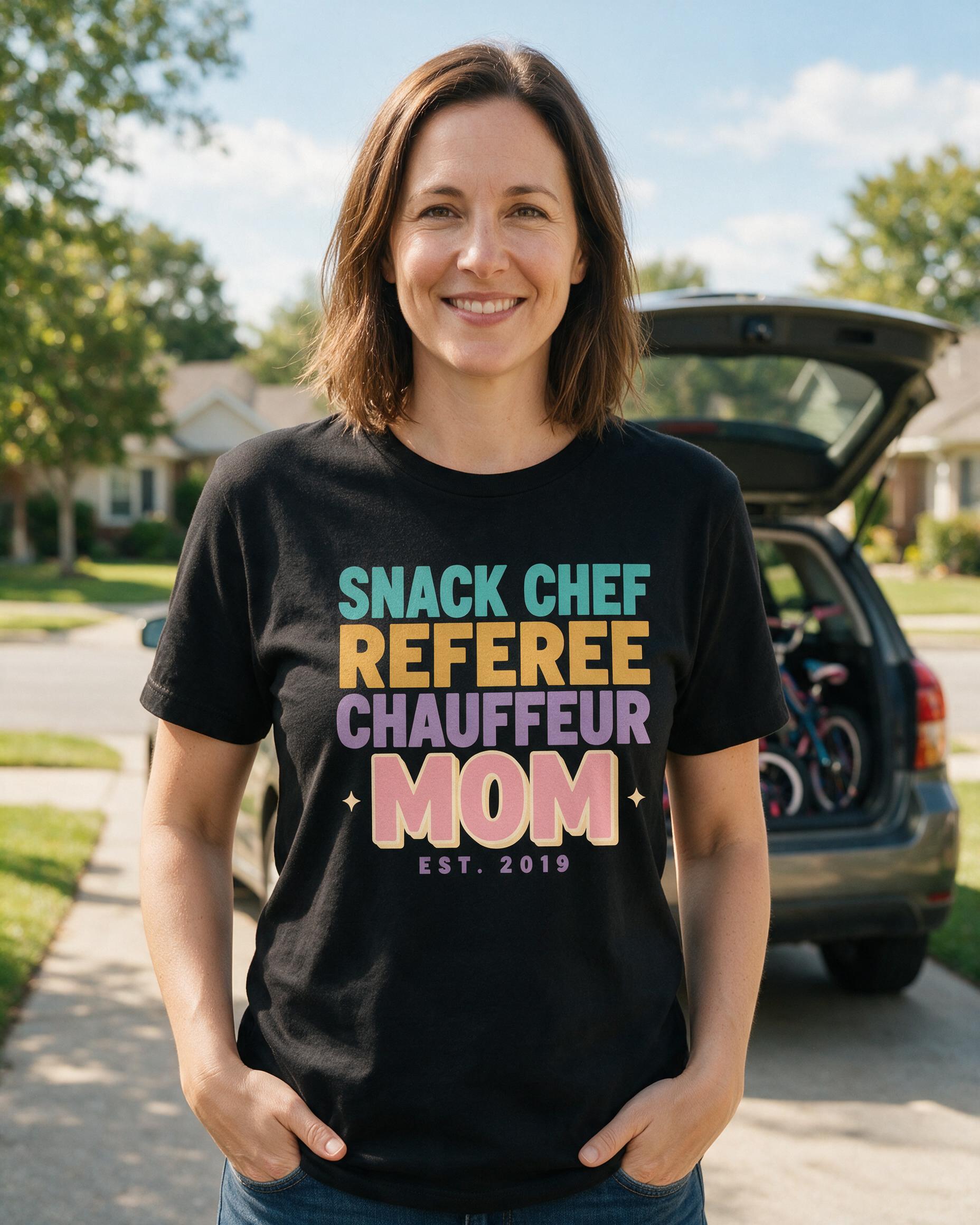 Snack Chef Referee Chauffeur Mom Job Stack Personalized Shirt β Black