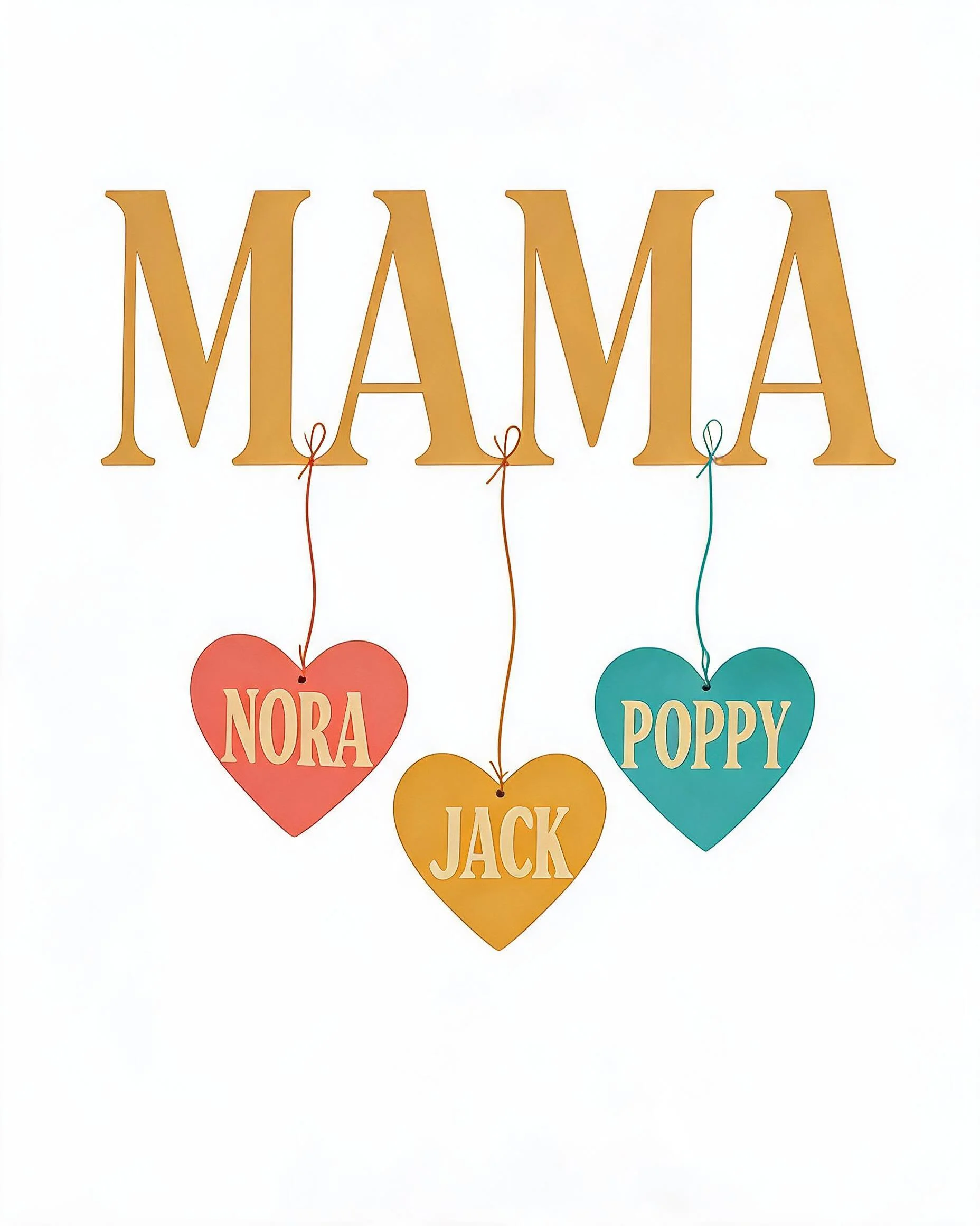 Mama Hanging Hearts Three Names Personalized Shirt