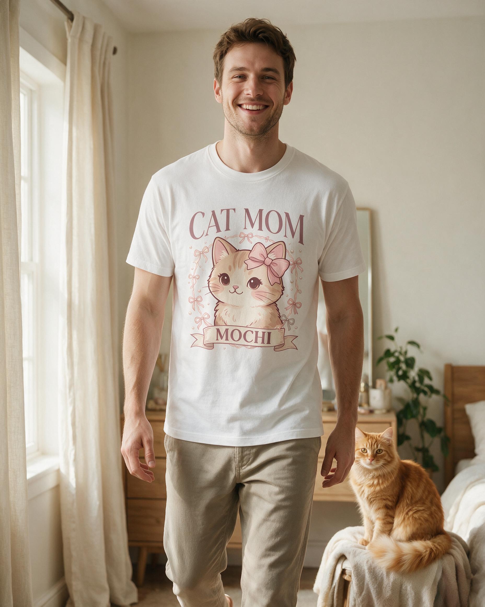 Ribbon Bows Cat Mom Custom Cat Photo Cartoon Shirt β White