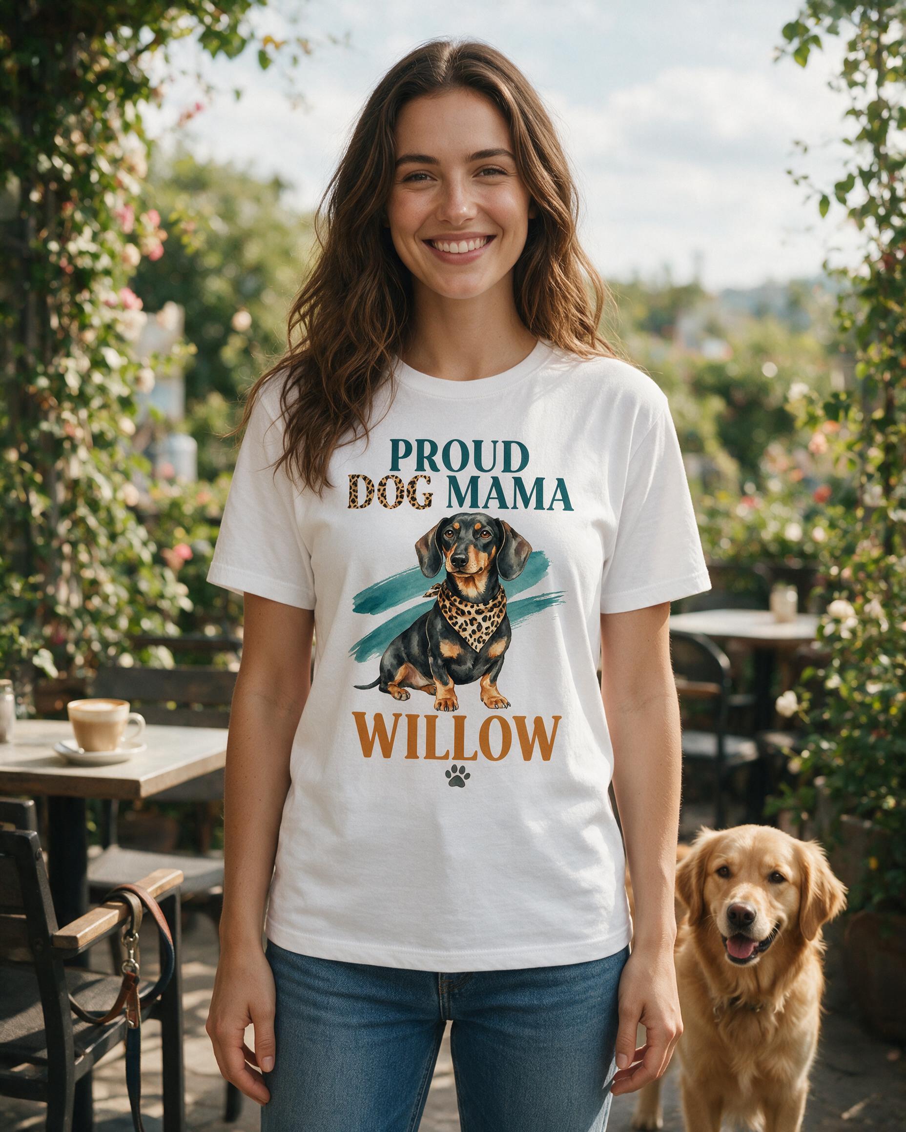 Leopard And Teal Dachshund Proud Dog Mama Personalized Shirt β White