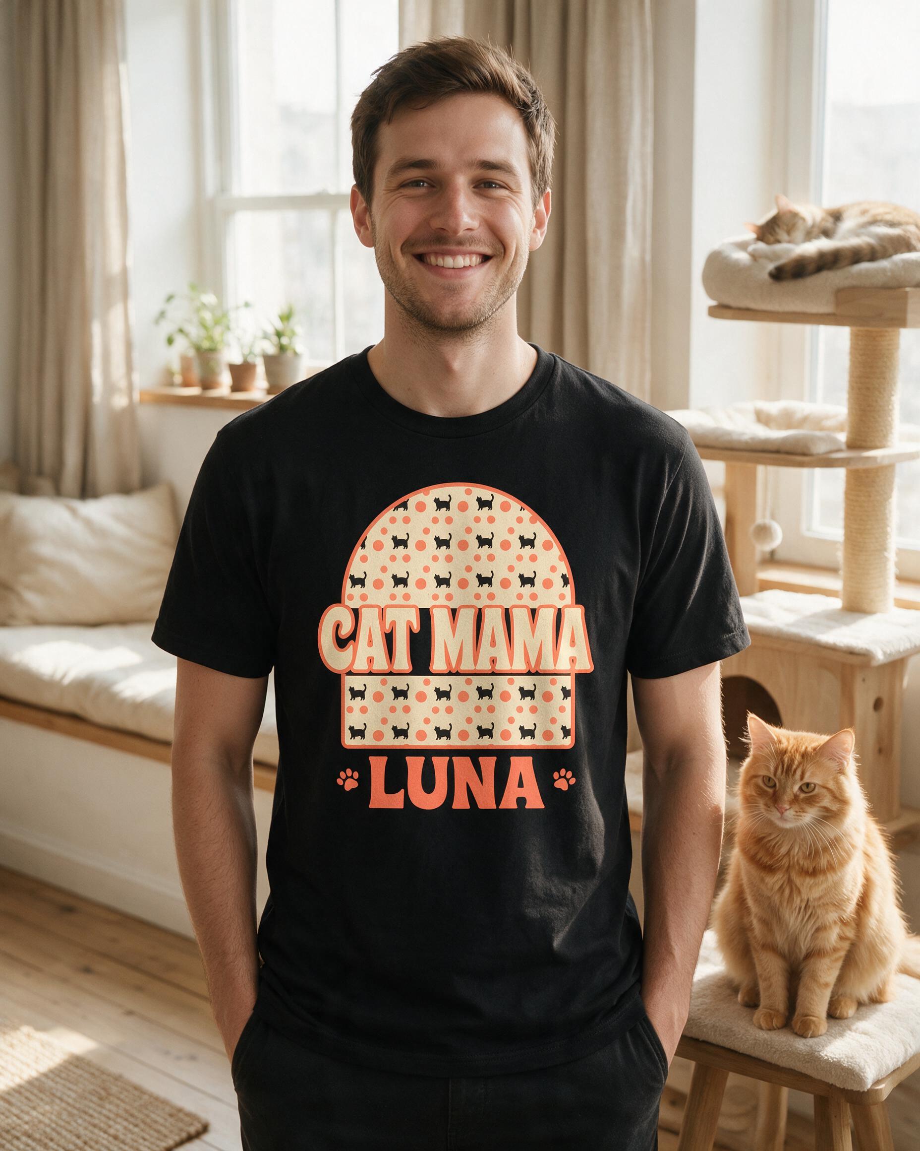 Polka Dot Cats Pattern Cat Mama Personalized Shirt β Black