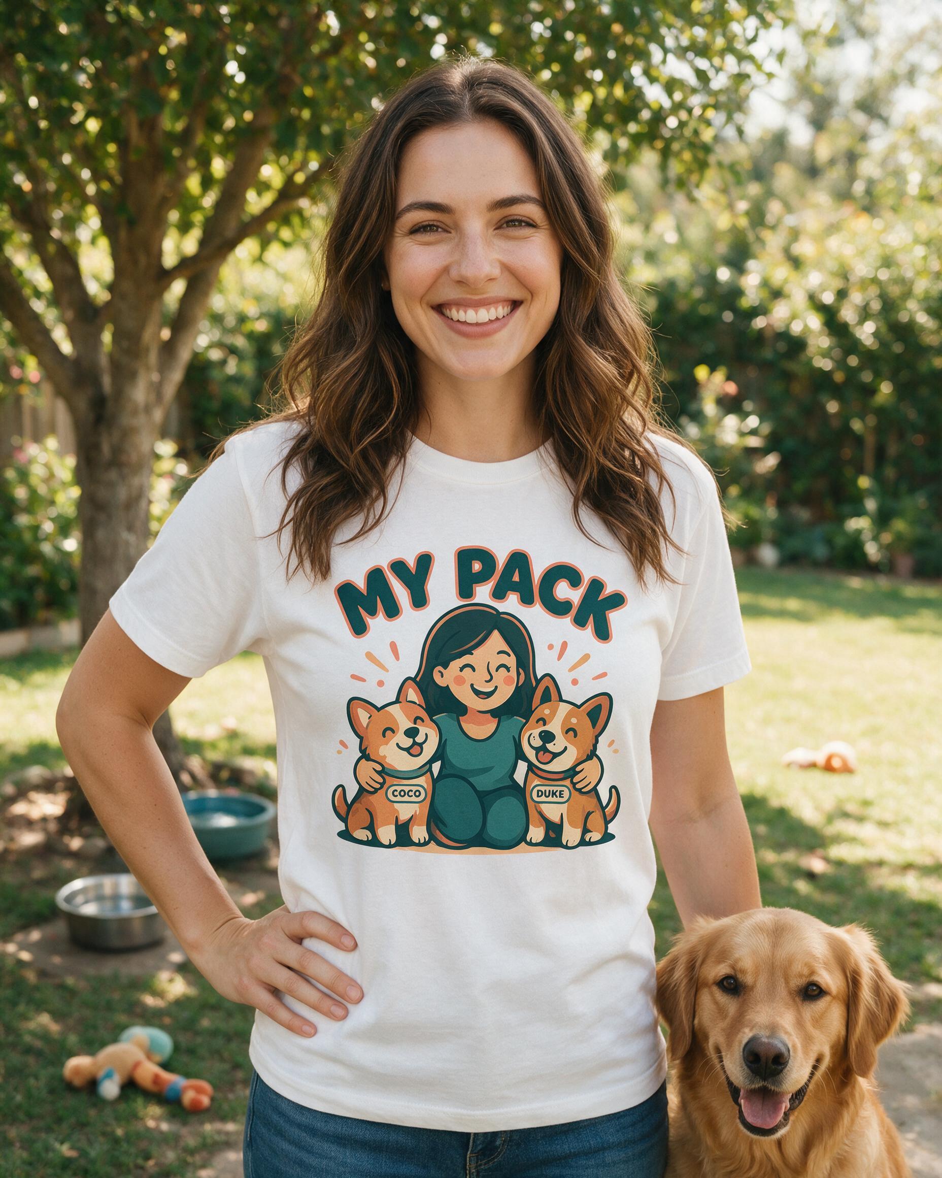 My Pack Mom And Pets Photo Cartoon Two Names Shirt — White
