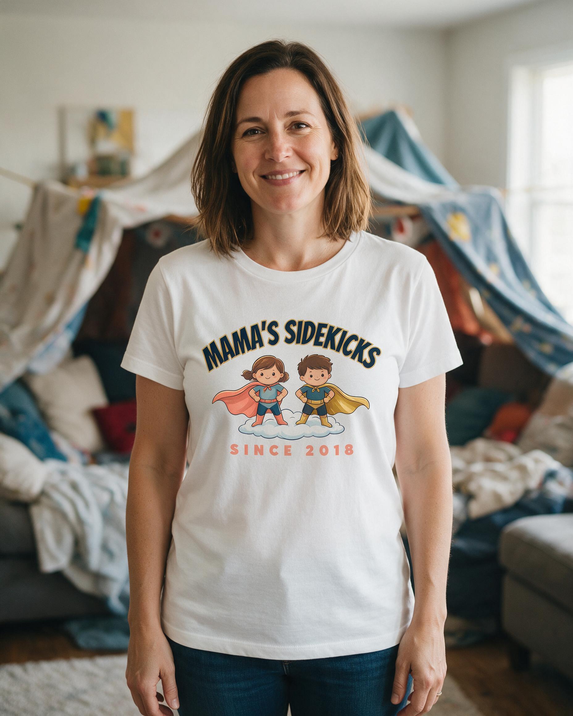 Mama's Sidekicks Kids Photo Cartoon Since Year Shirt — White