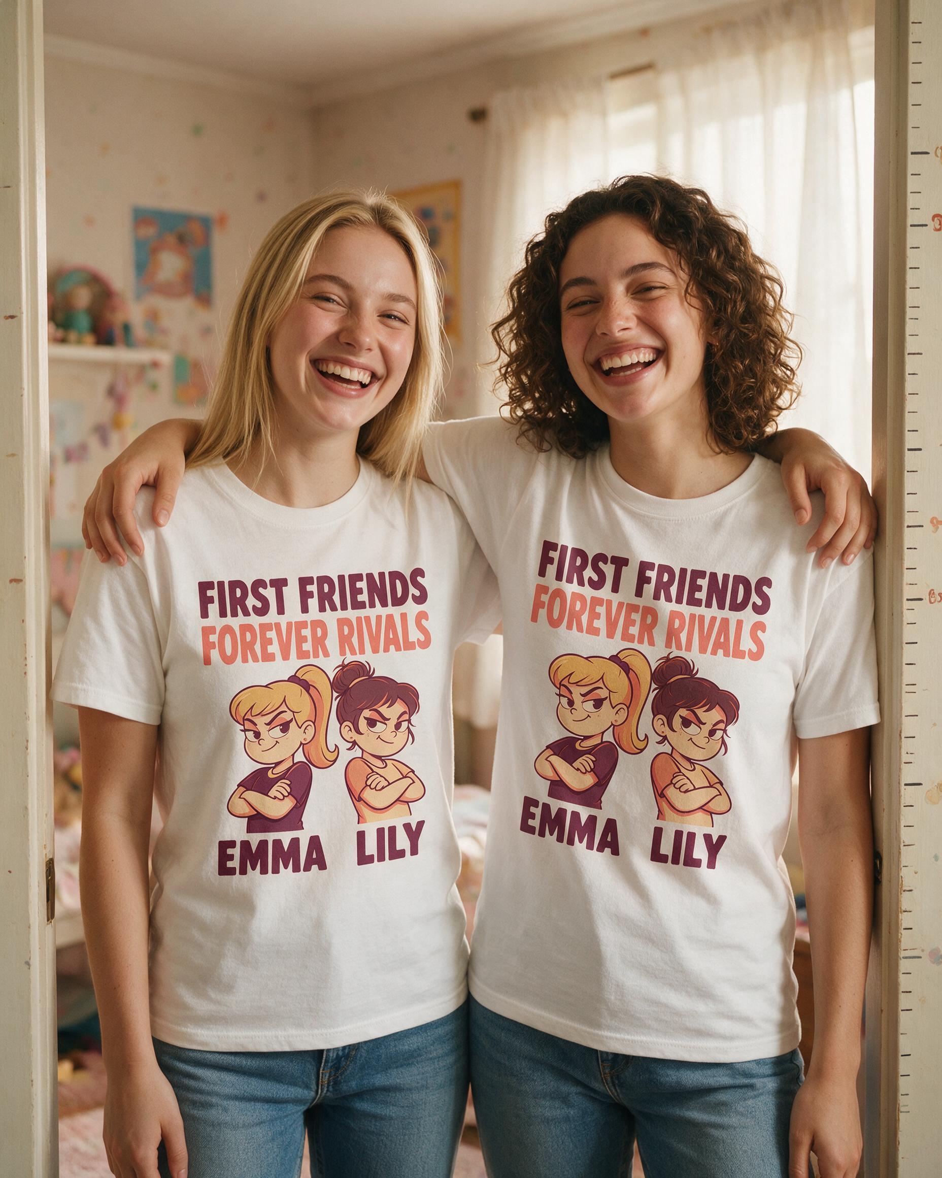 Sisters First Friends Forever Rivals Two Names Shirt — White
