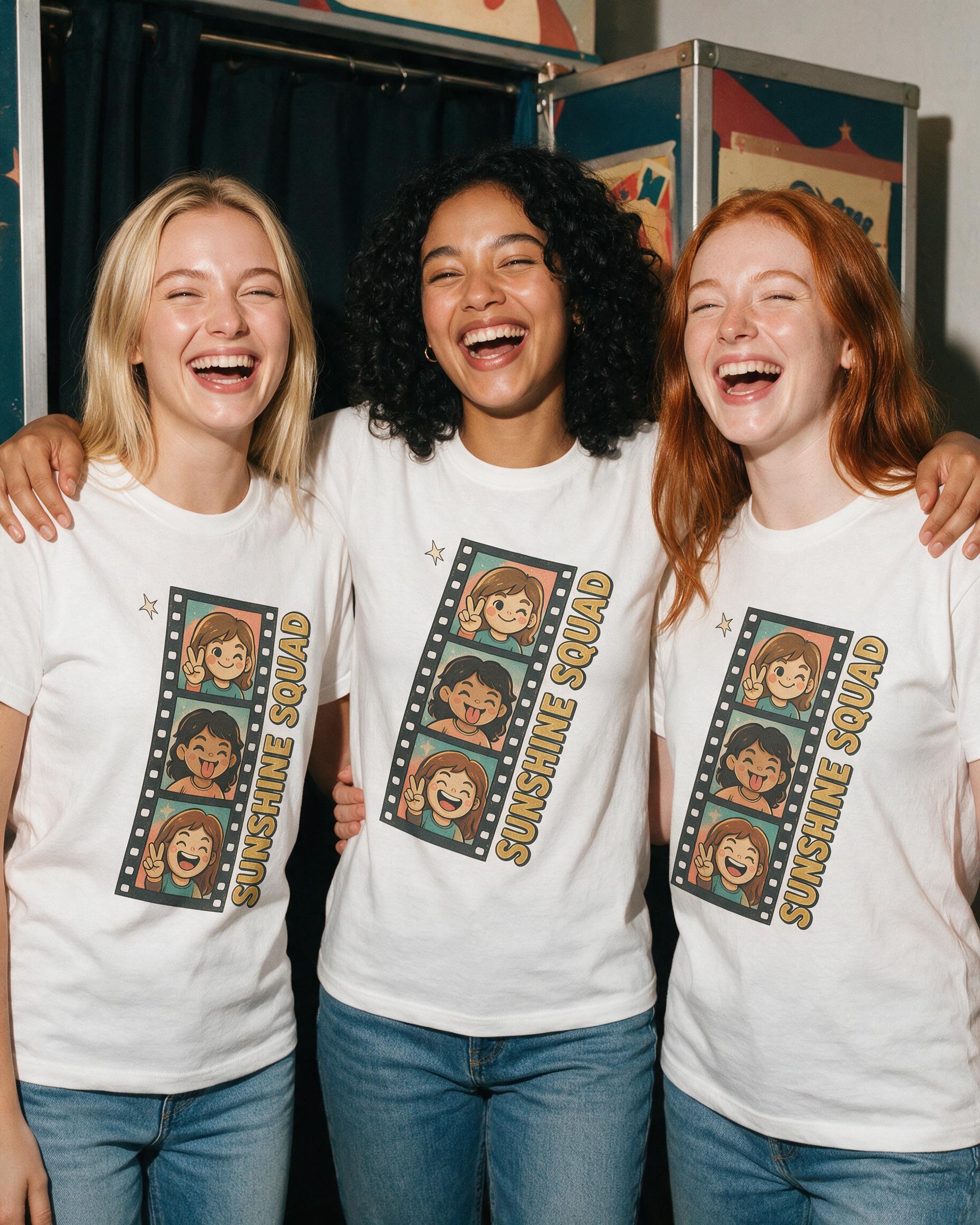 Film Strip Squad Photo Cartoon Trio Personalized Shirt — White
