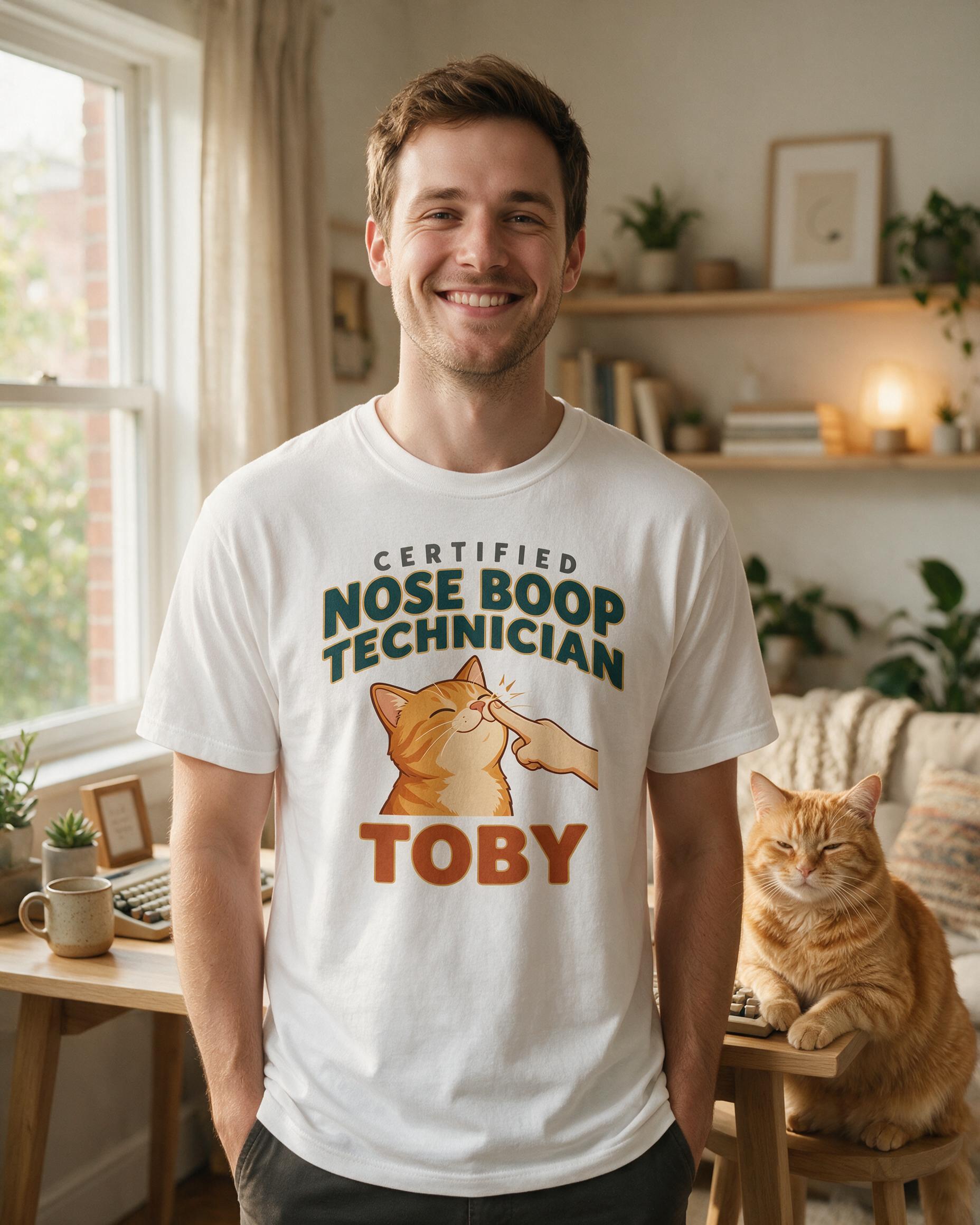 Certified Nose Boop Technician Cat Dad Personalized Shirt — White