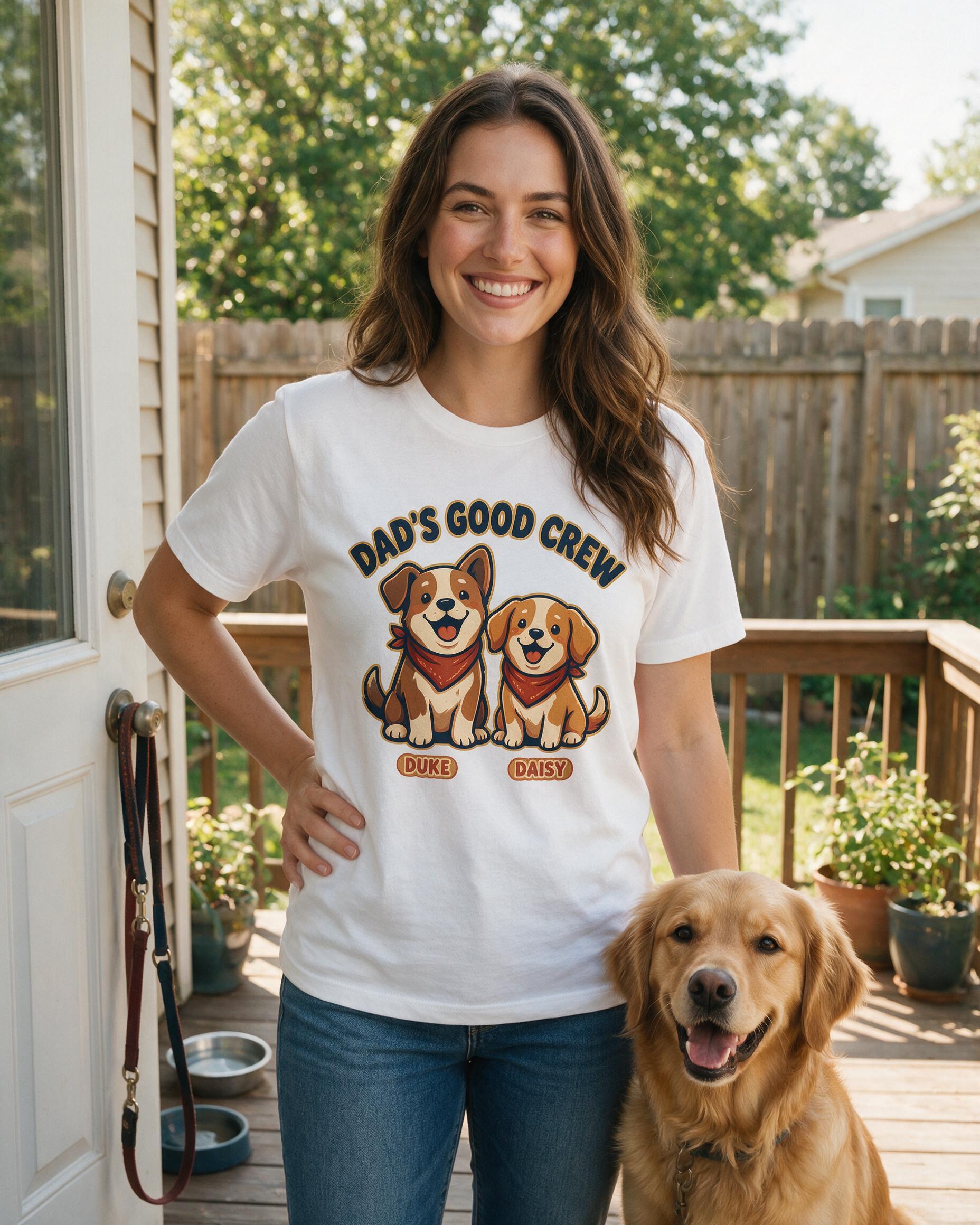 Dad's Good Crew Pets Photo Cartoon Two Names Shirt — White