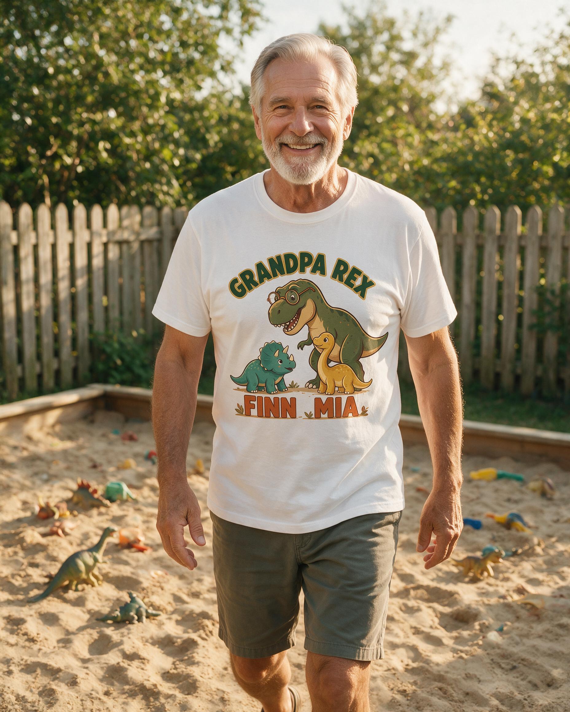 Grandpa Rex And Little Dinos Two Names Personalized Shirt — White