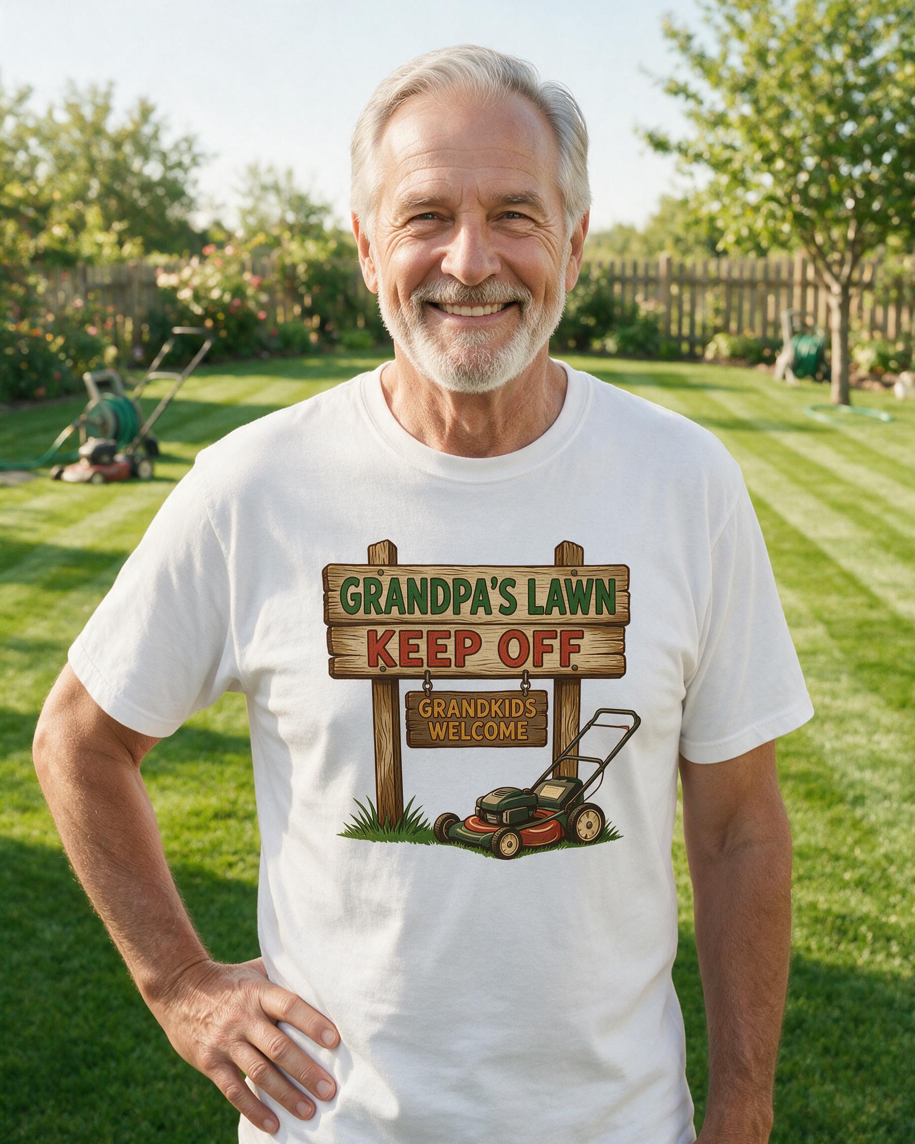 Grandpa's Lawn Keep Off Funny Sign Personalized Shirt — White