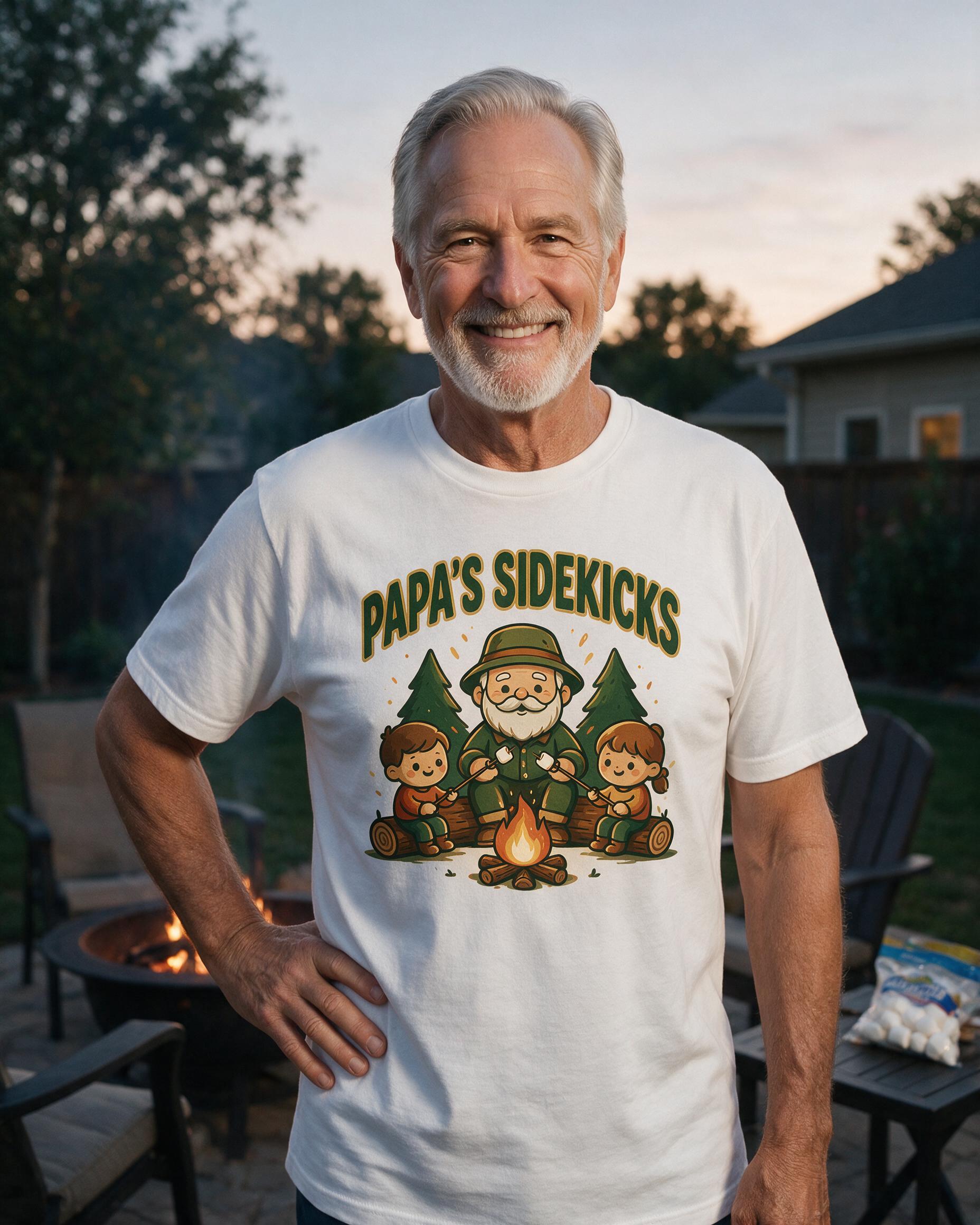 Papa's Sidekicks Campfire Photo Cartoon Shirt β White