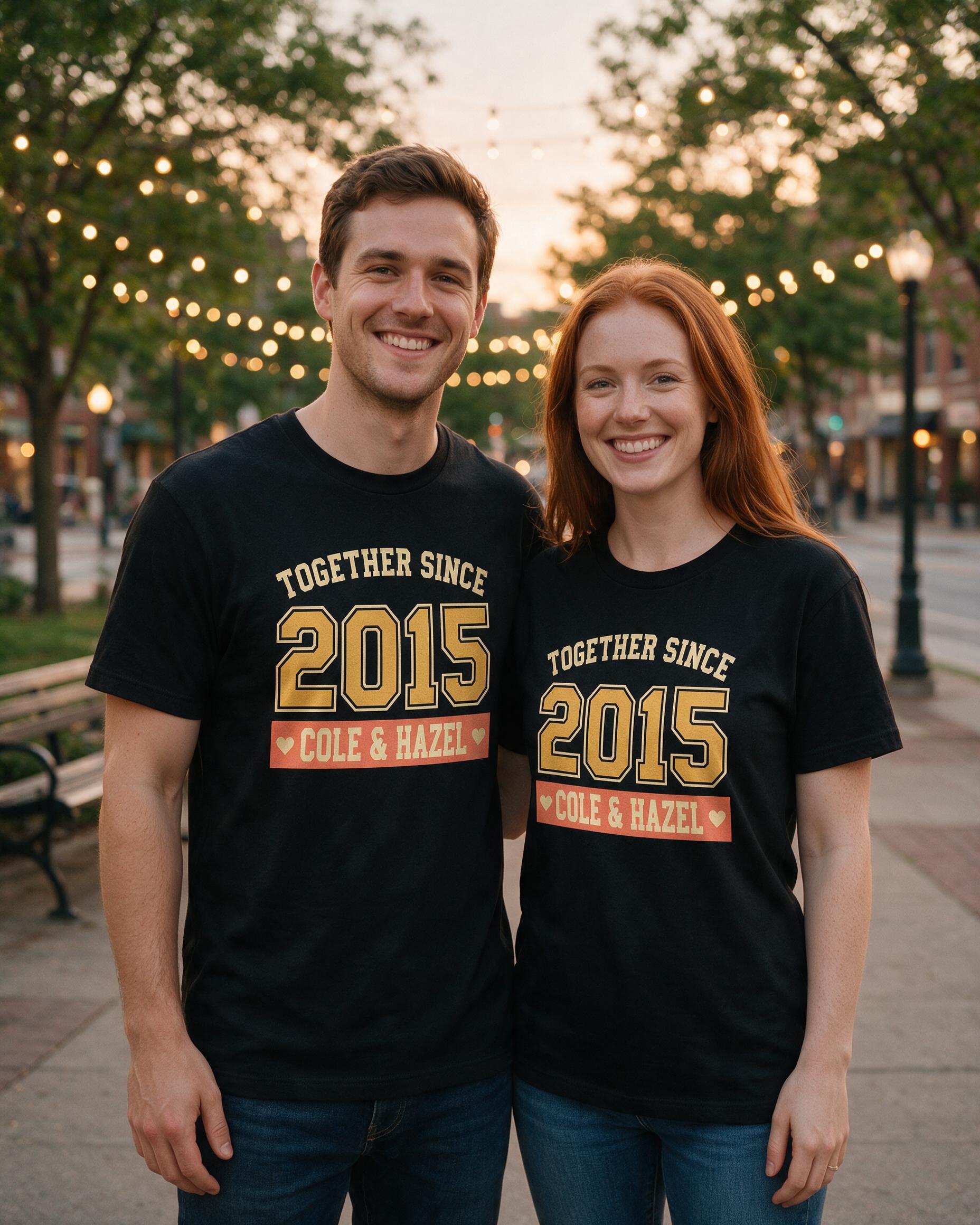 Together Since Year Varsity Couple Two Names Shirt β Black