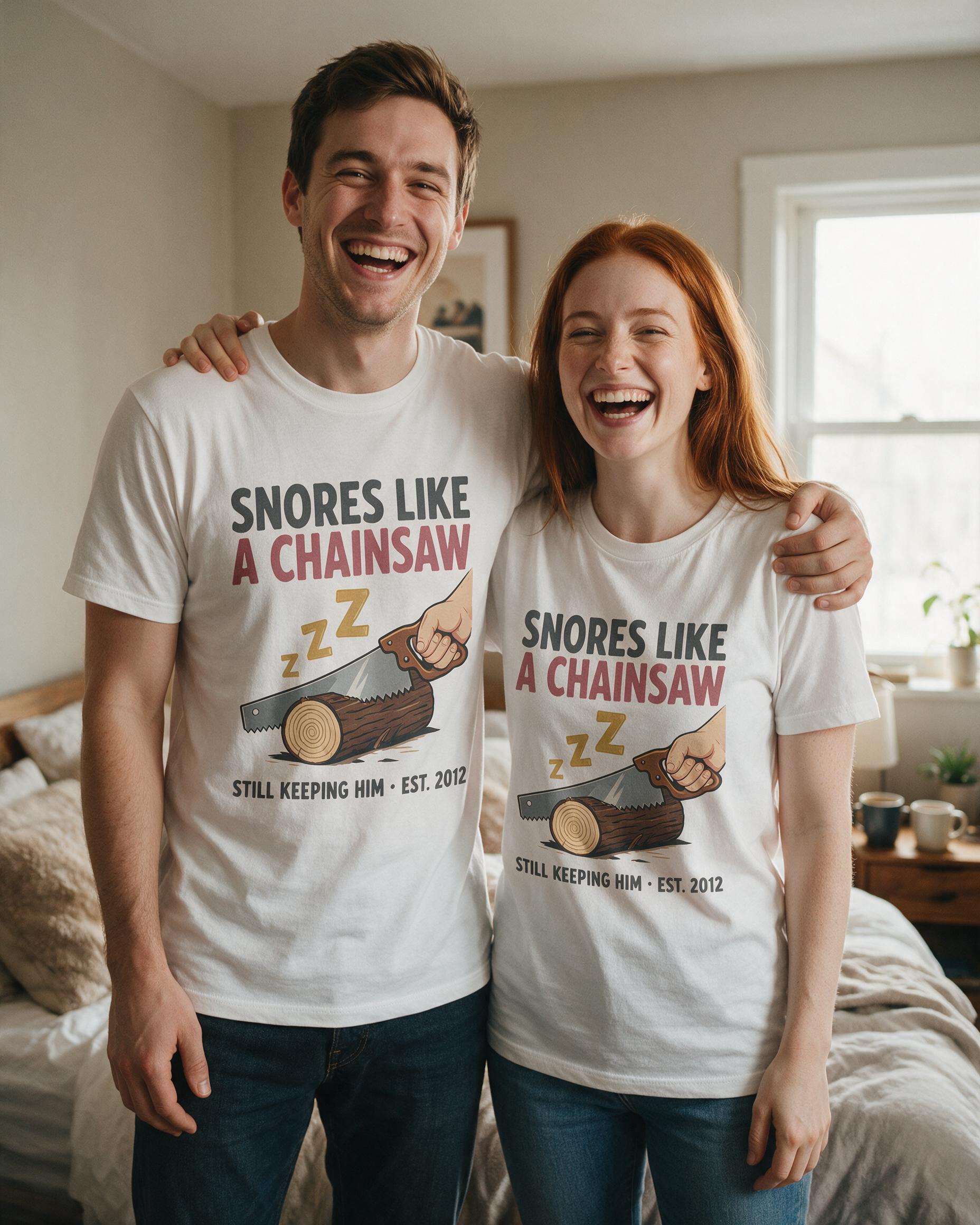 Snores Like A Chainsaw Still Keeping Him Funny Wife Shirt β White