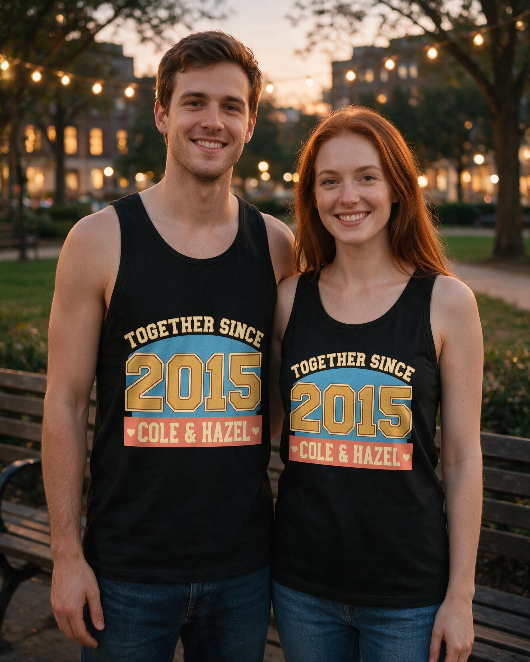 Together Since Year Varsity Couple Two Names Tank Top β Black