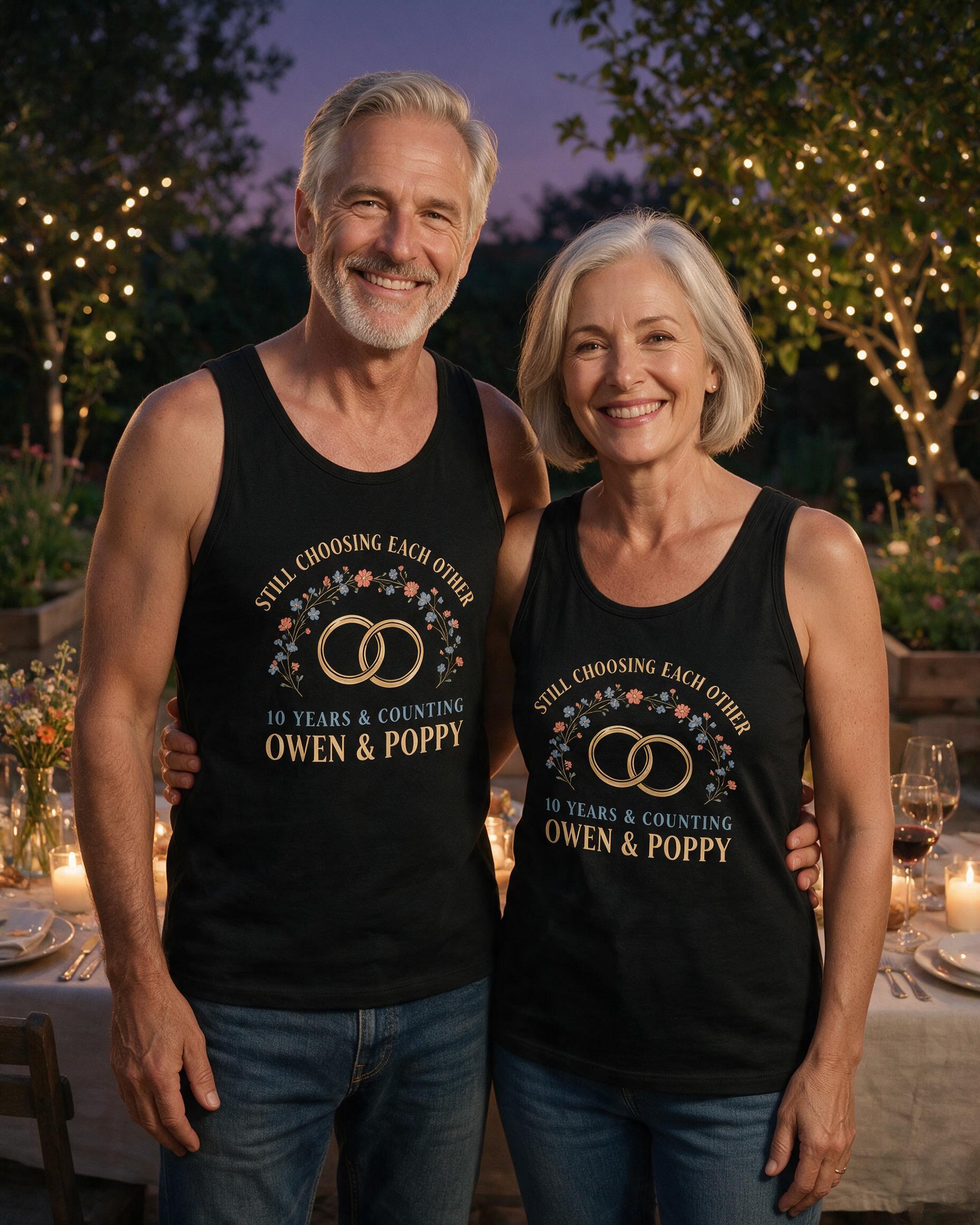 Still Choosing Each Other Years Anniversary Two Names Tank Top β Black