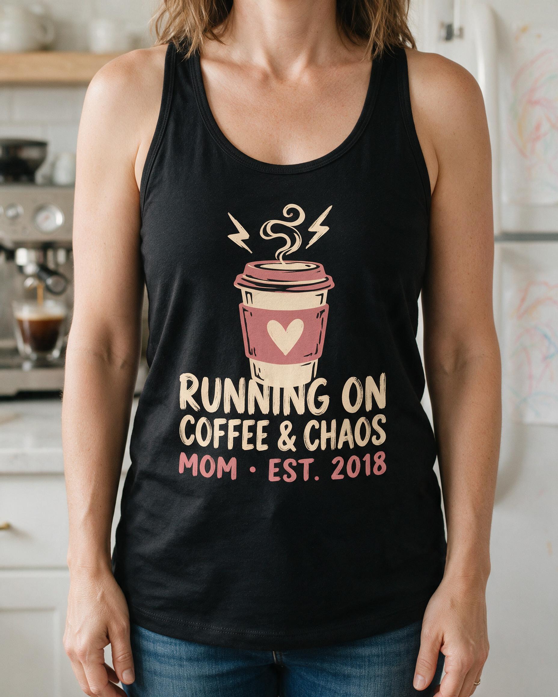 Running On Coffee And Chaos Mom Est Year Personalized Tank Top β Black