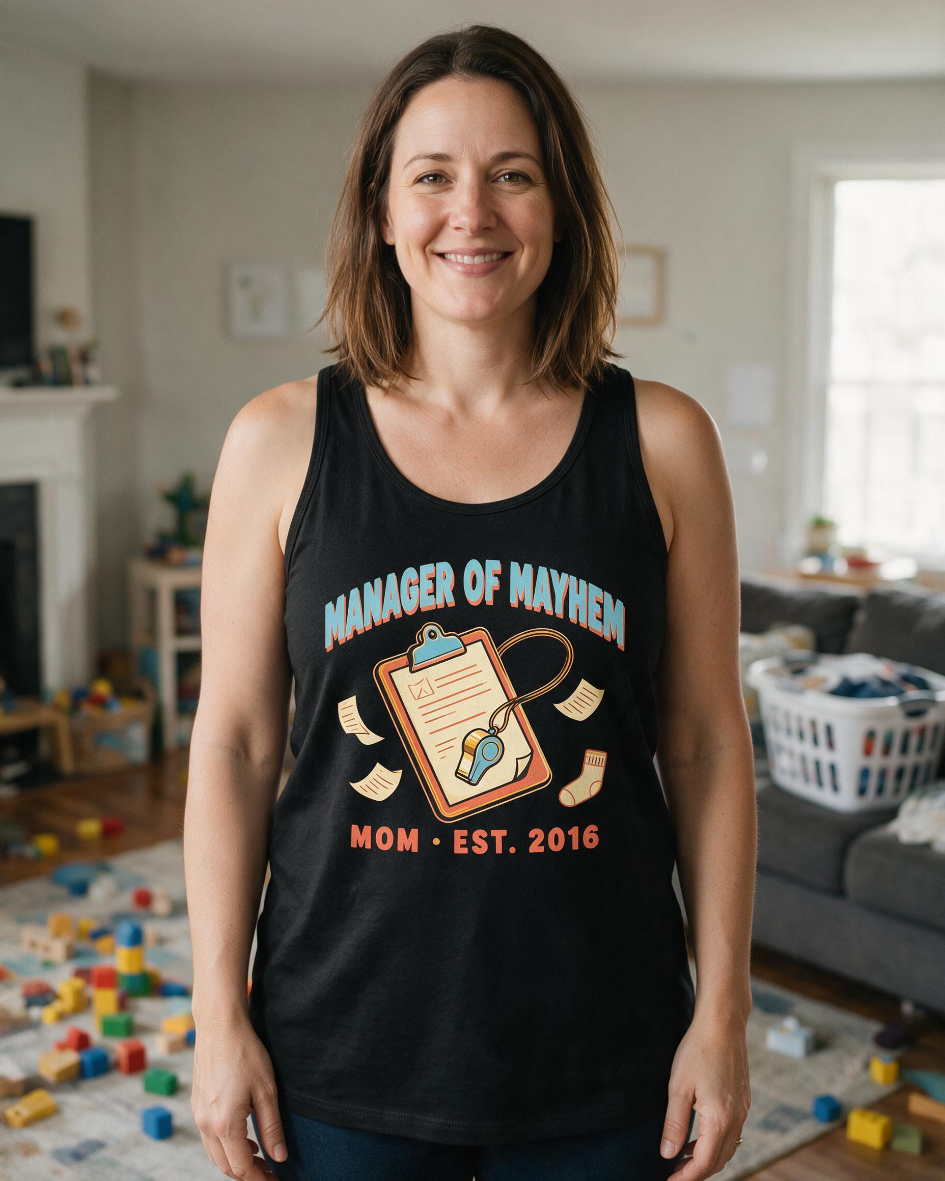 Manager Of Mayhem Funny Mom Est Year Personalized Tank Top β Black