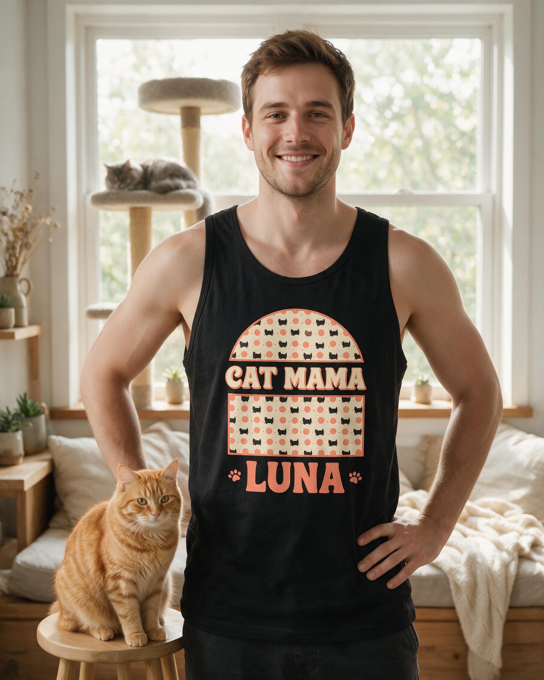 Polka Dot Cats Pattern Cat Mama Personalized Tank Top — Black