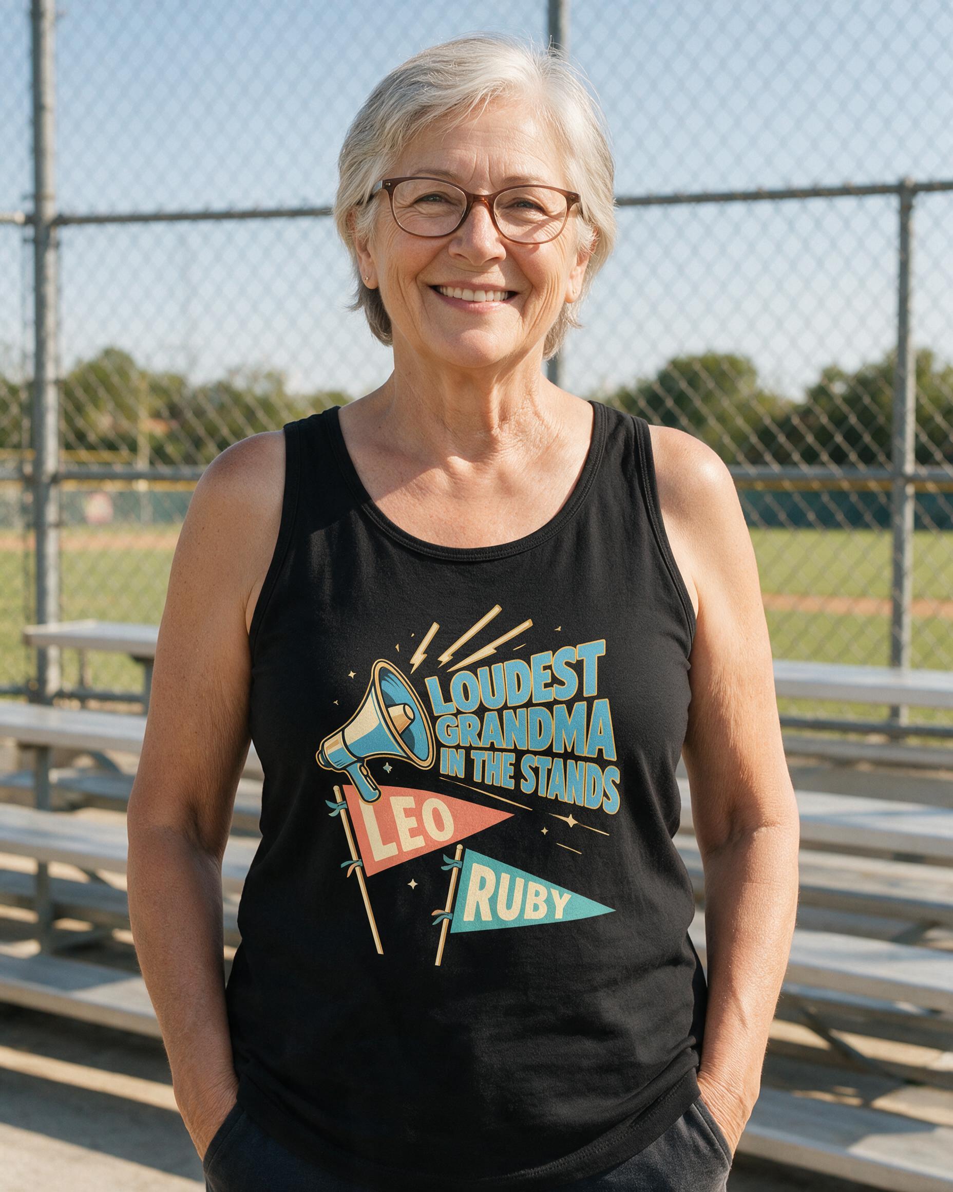Loudest Grandma In The Stands Two Names Personalized Tank Top — Black