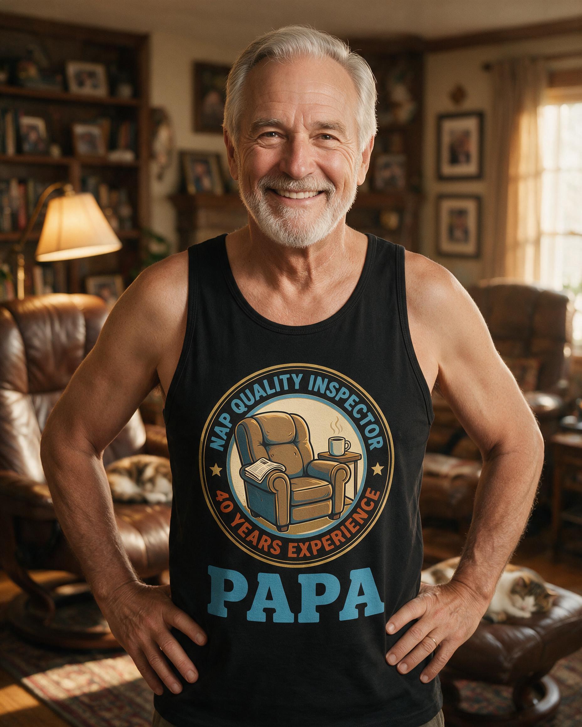 Nap Quality Inspector Grandpa Badge Personalized Tank Top — Black