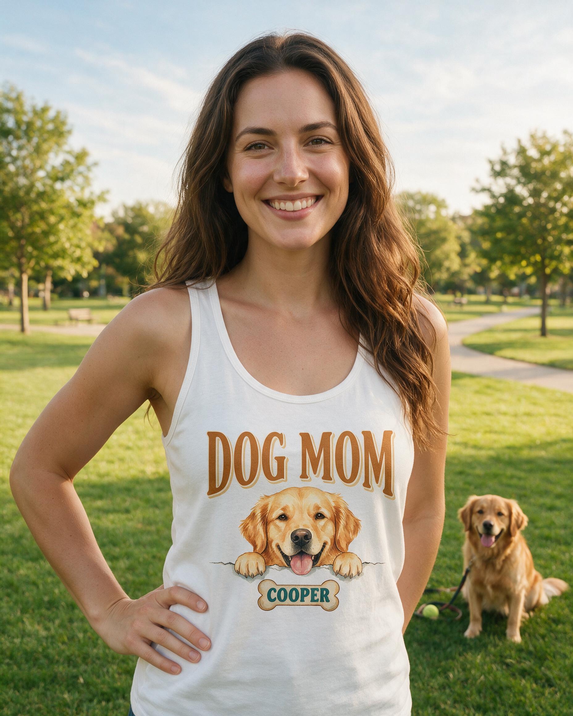 Golden Retriever Peeking Dog Mom Personalized Tank Top β White